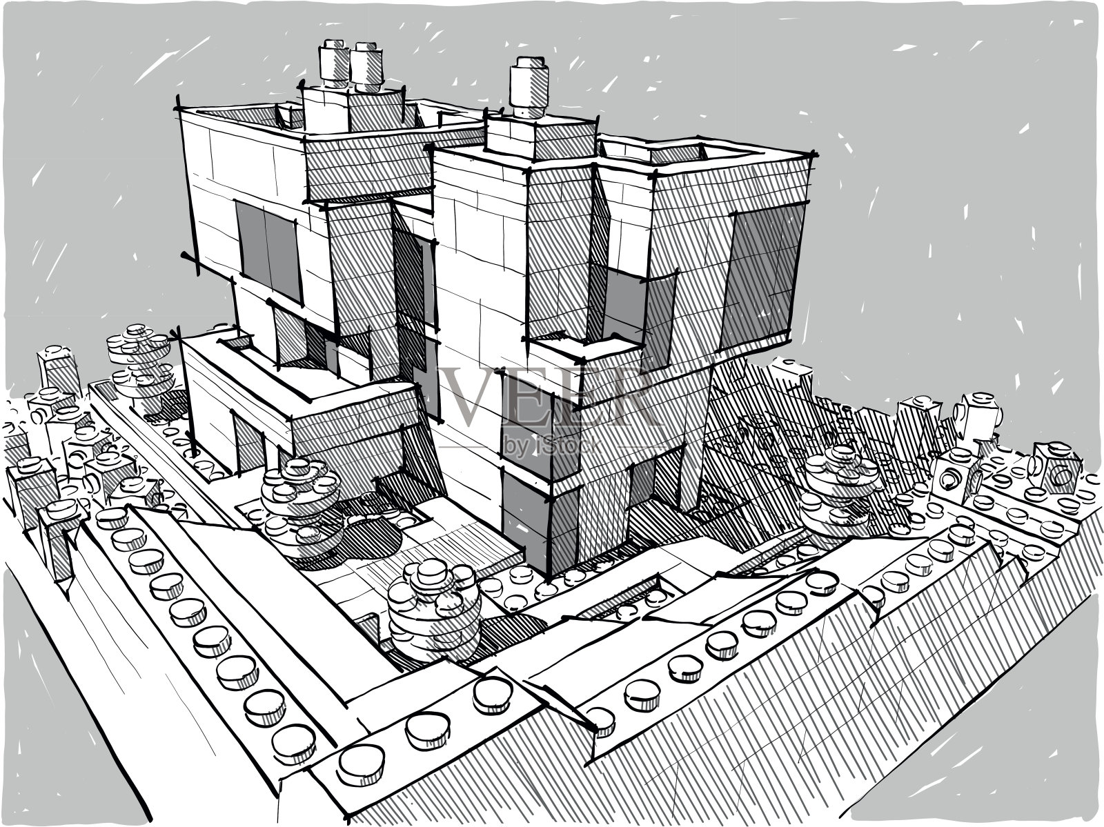 建筑由白色塑料块。插画图片素材