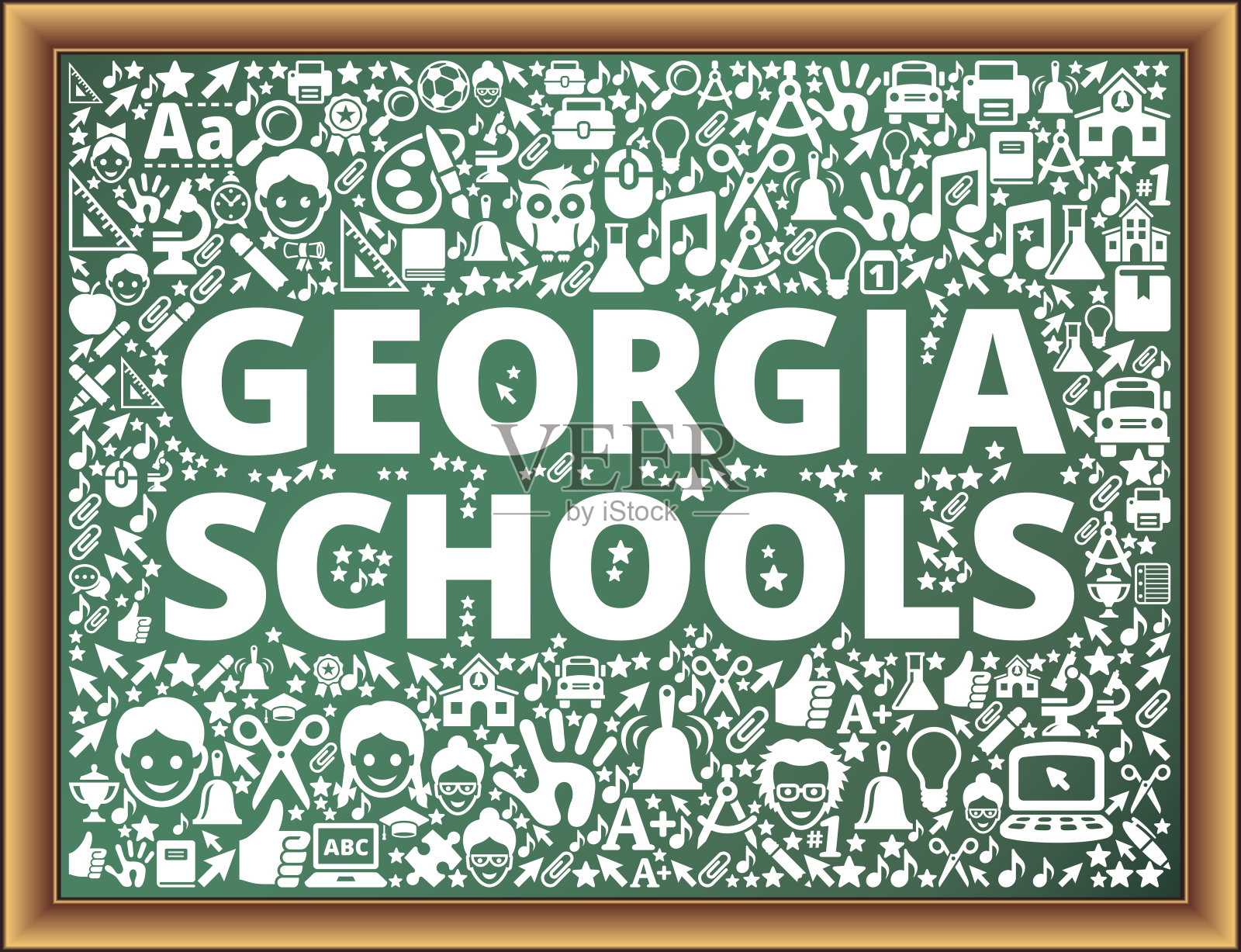 乔治亚学校学校和教育矢量图标在黑板上插画图片素材