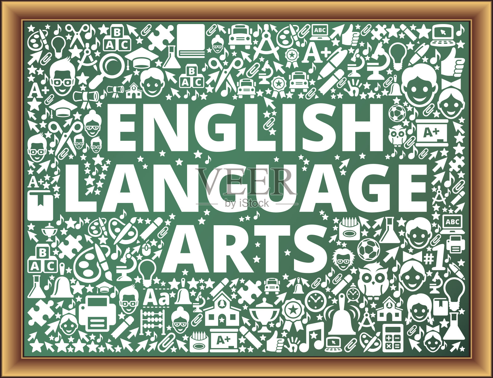 英语语言艺术学校和教育矢量图标黑板插画图片素材