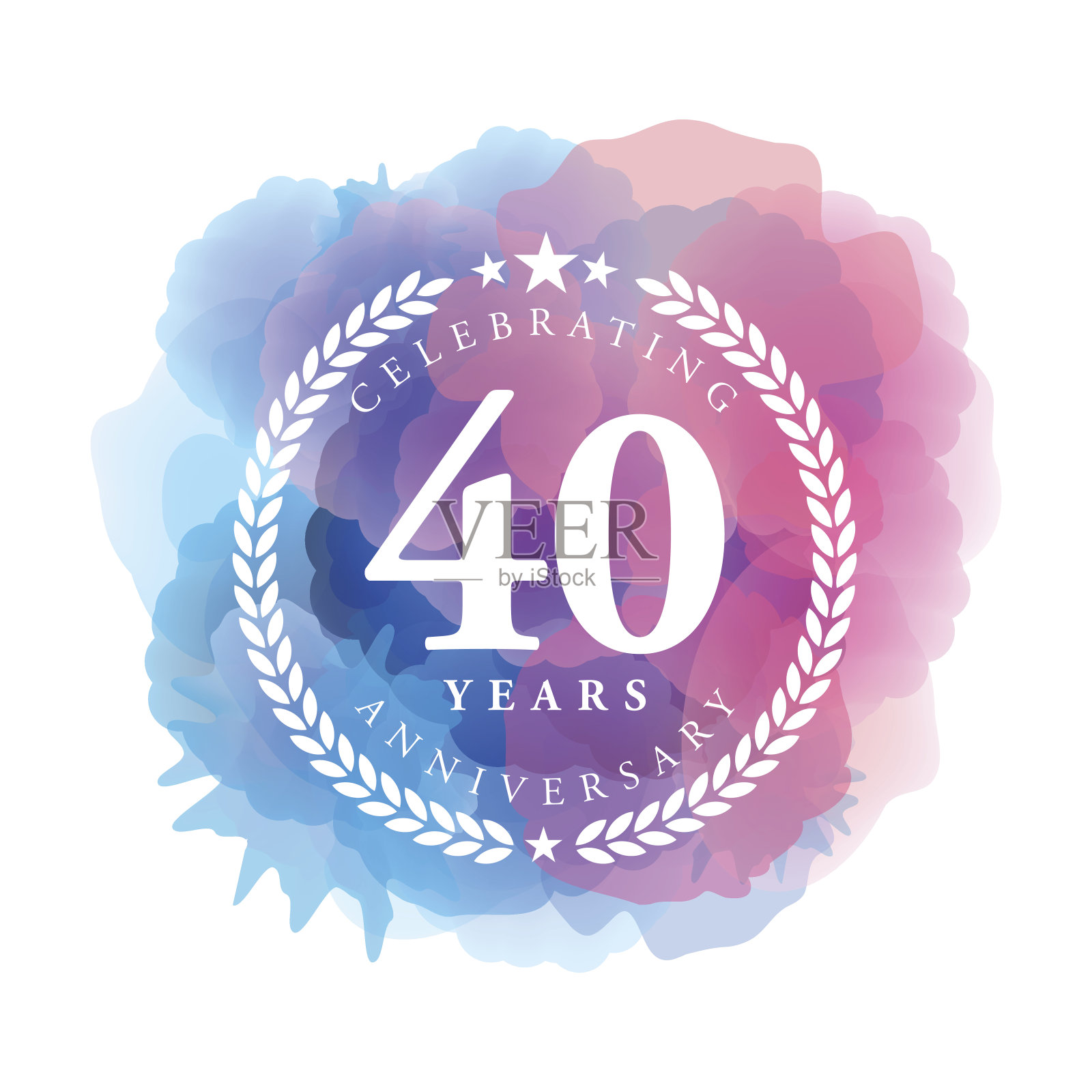 四十年纪念会徽以蓝色水彩为背景插画图片素材