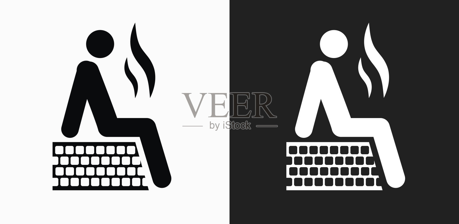 人在桑拿图标上的黑色和白色矢量背景插画图片素材