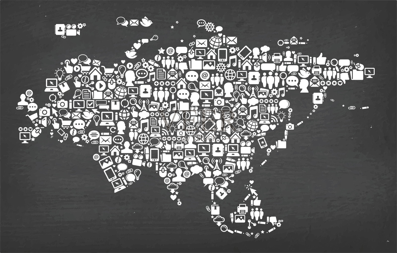 欧洲和亚洲社会网络和互联网图标集插画图片素材