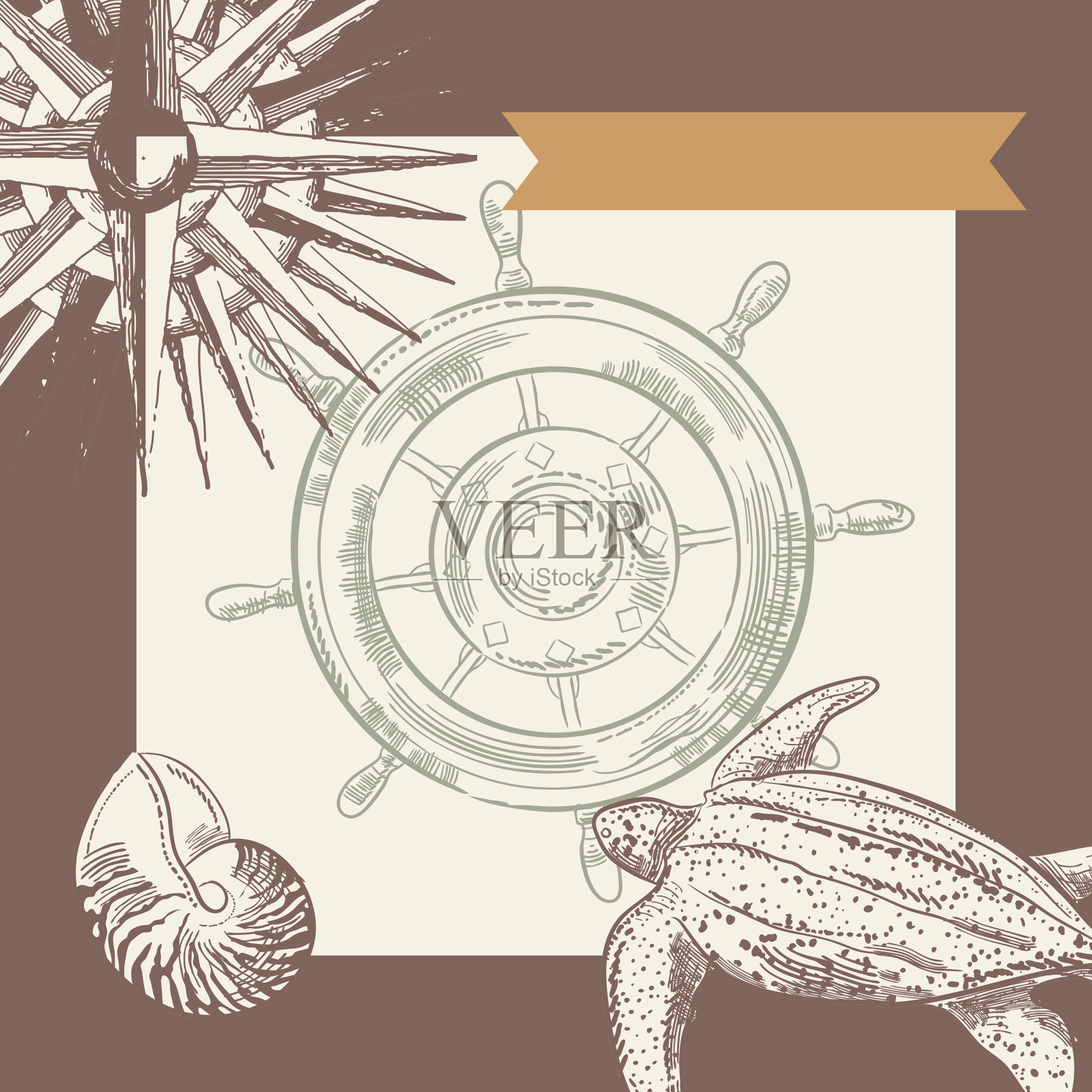 手绘背景与航海元素设计元素图片