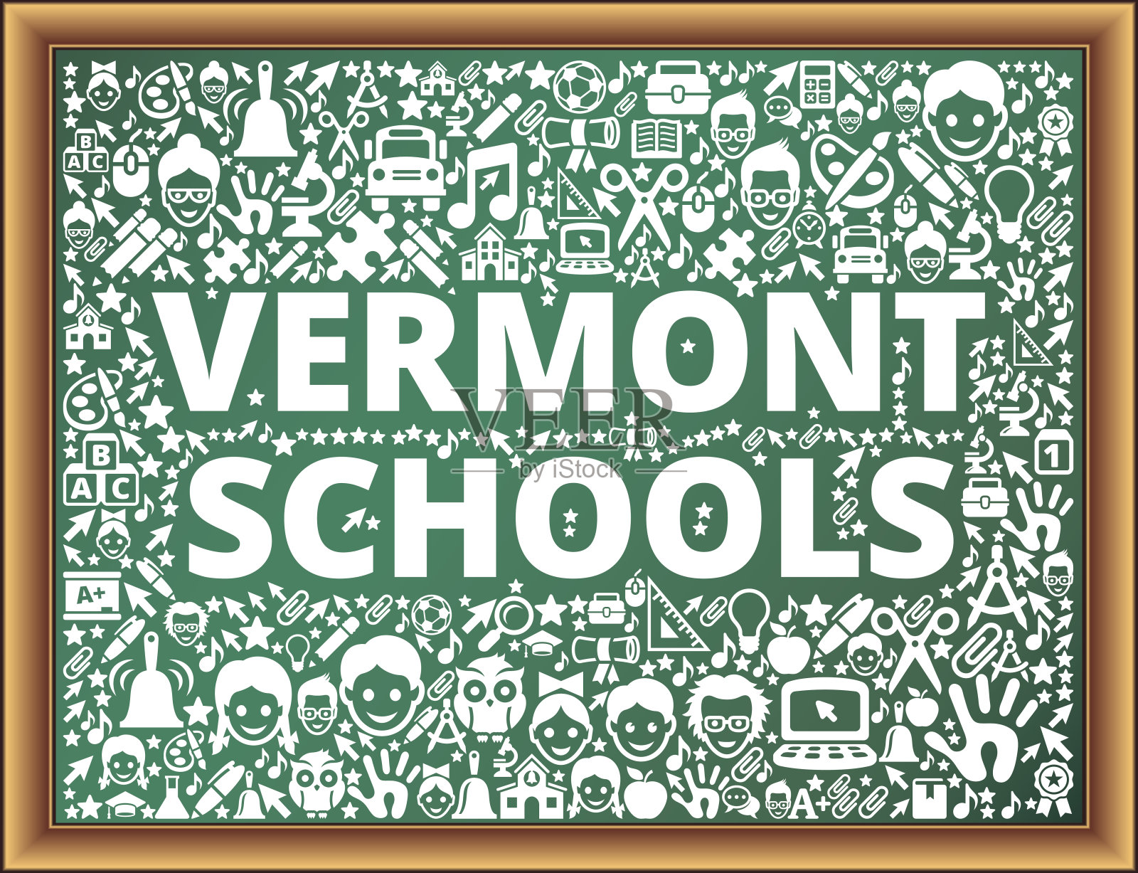 佛蒙特学校学校和教育矢量图标在黑板上插画图片素材