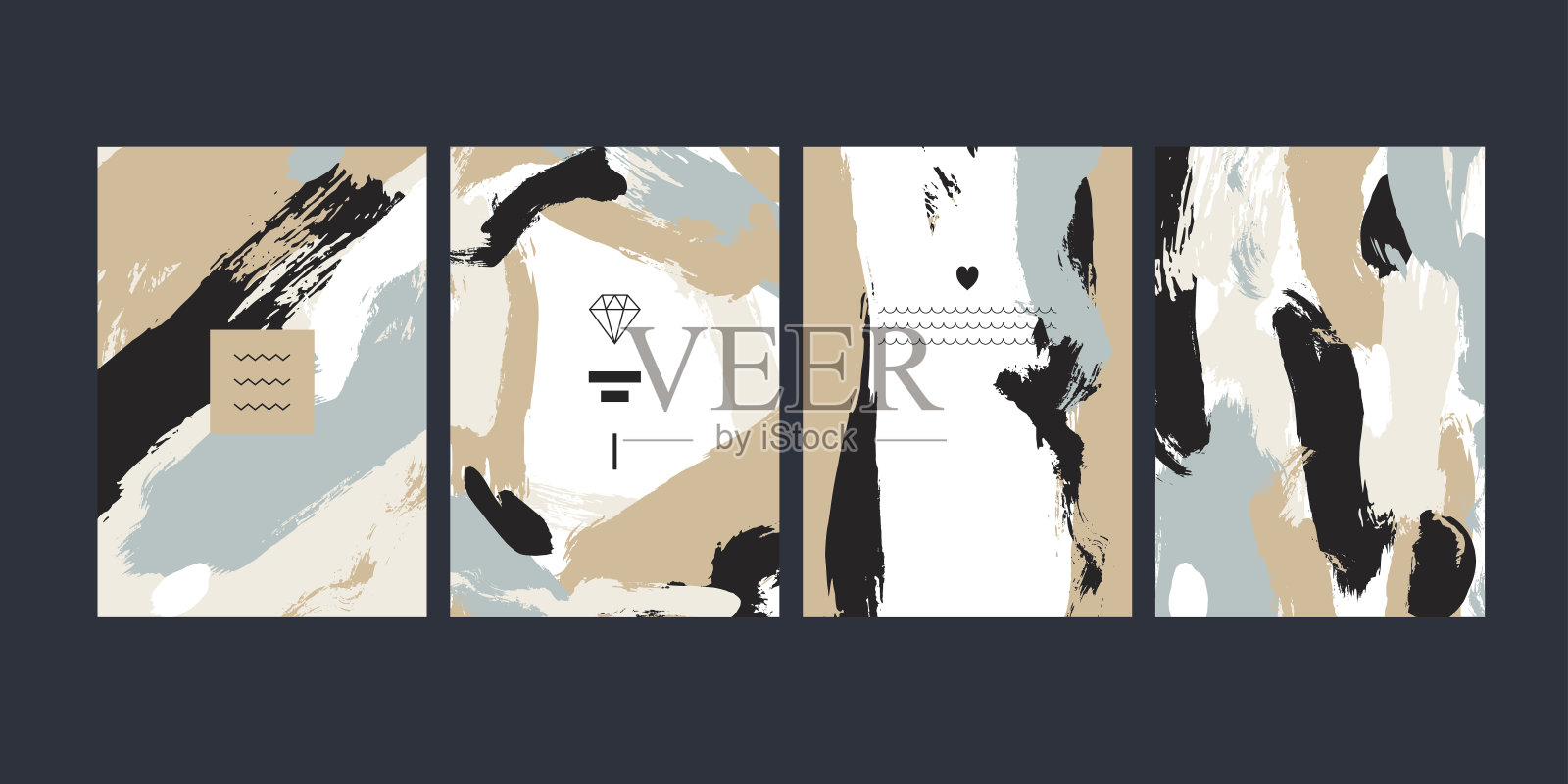 一套抽象的创意手工贺卡。矢量插图。插画图片素材