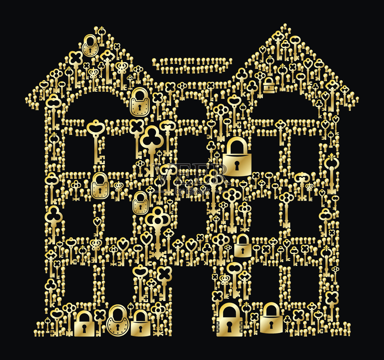 构建古董金钥匙模式矢量图形插画图片素材