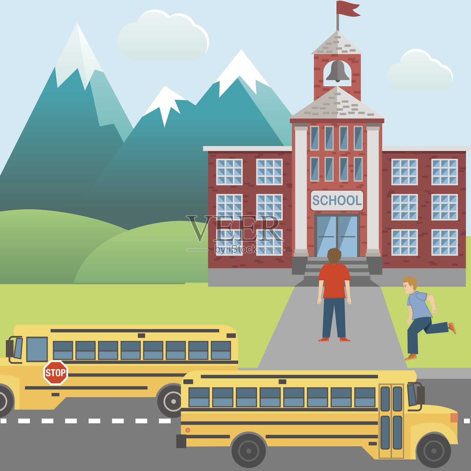 回到学校概念在平面风格插画图片素材