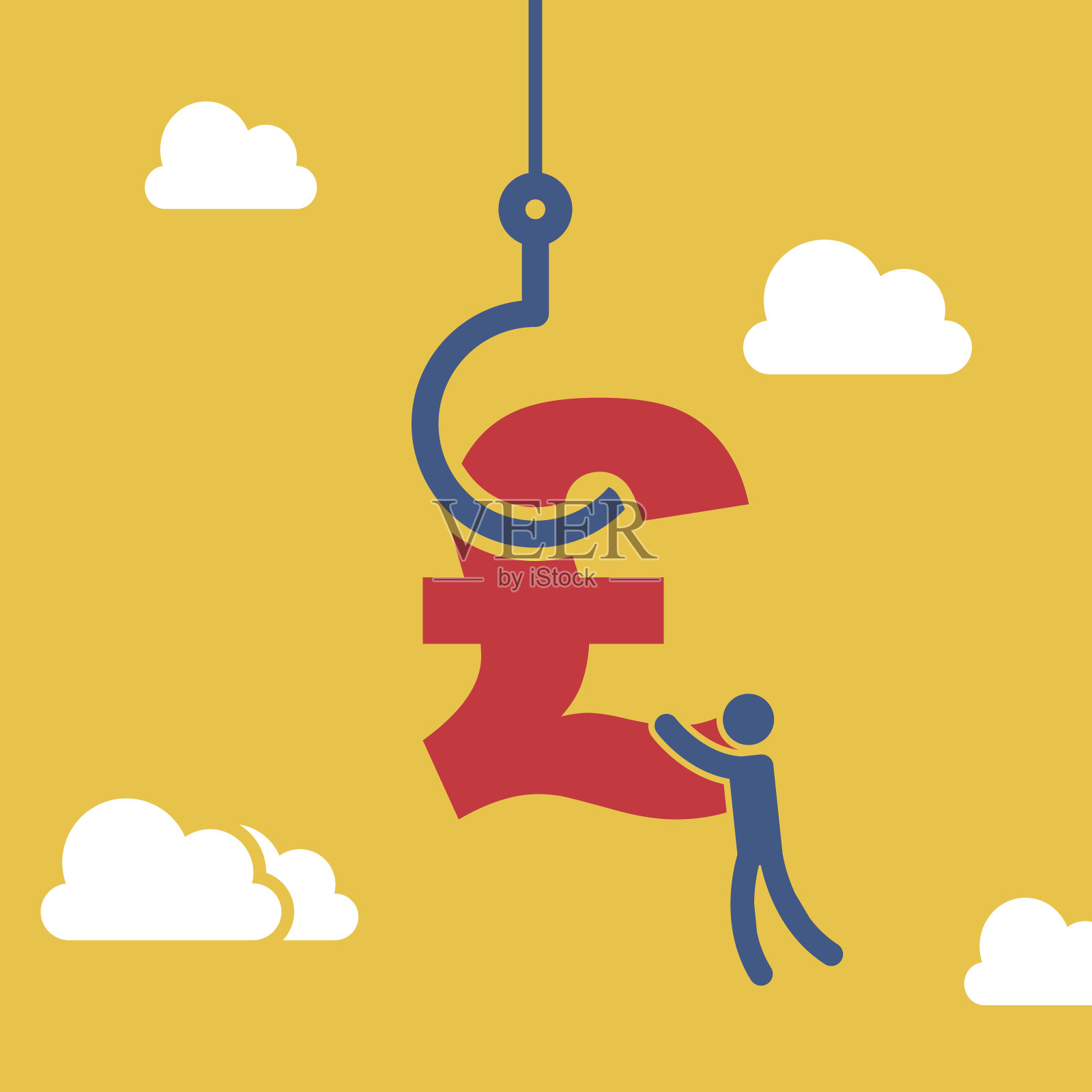 商人上钩，在鱼钩上挂上英镑标志插画图片素材