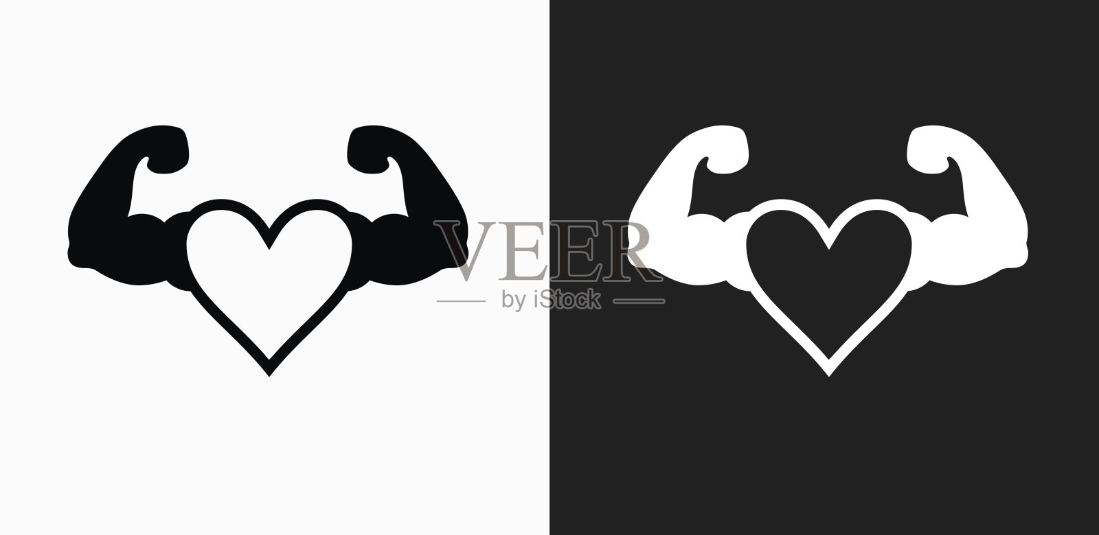 强大的心图标在黑色和白色矢量背景插画图片素材