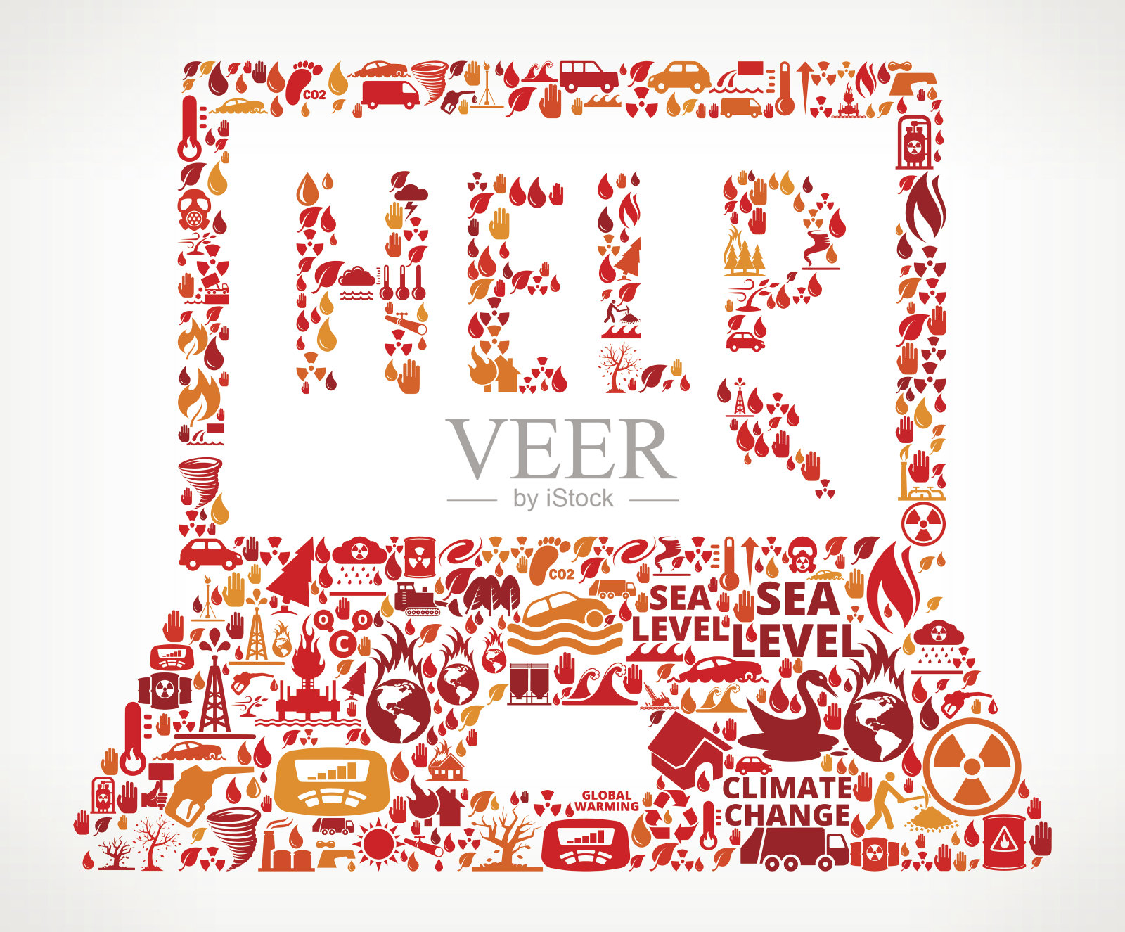 计算机帮助全球变暖气候变化矢量模式插画图片素材