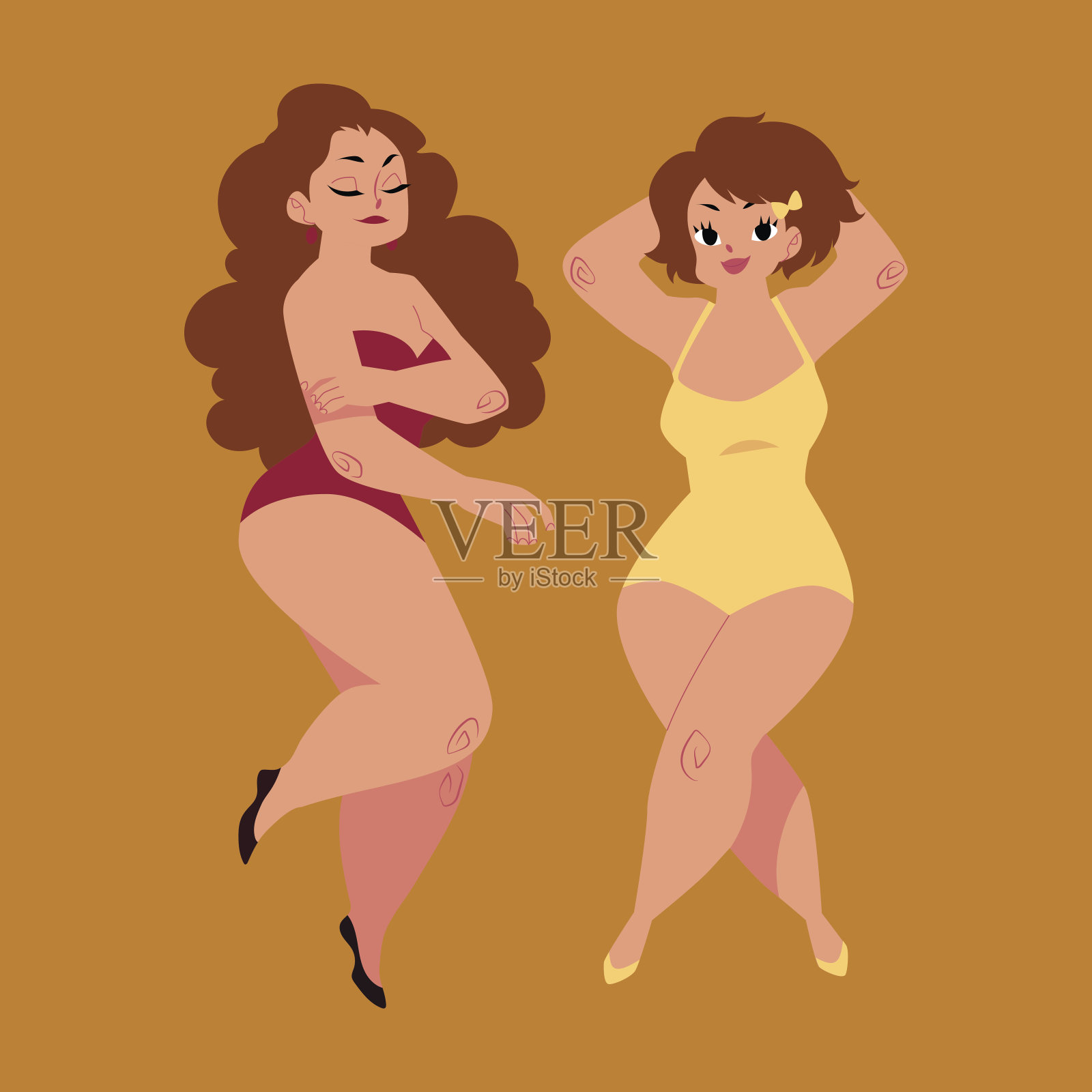 丰满，有曲线的女人，女孩，还有穿着泳衣的大码模特设计元素图片