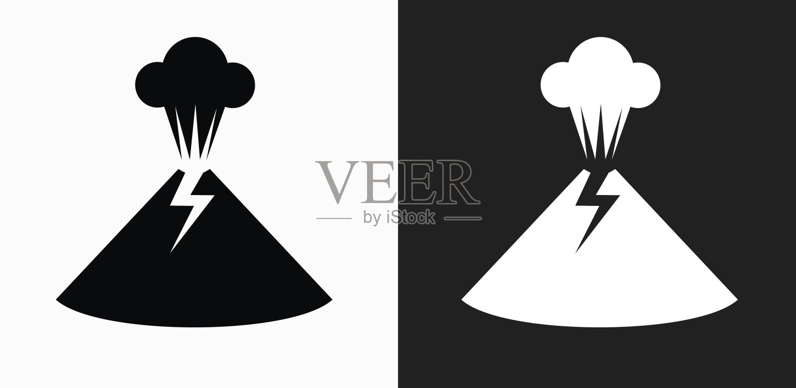 火山喷发图标上的黑色和白色矢量背景插画图片素材