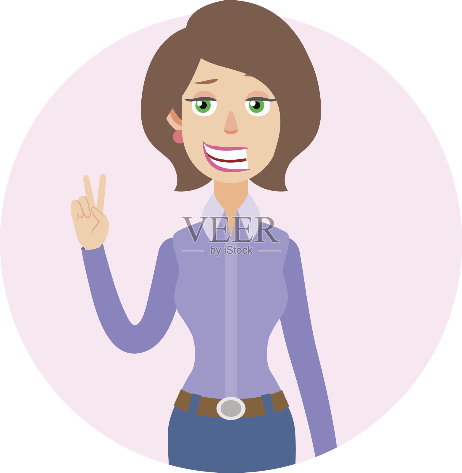 胜利!女商人举着胜利的手势插画图片素材