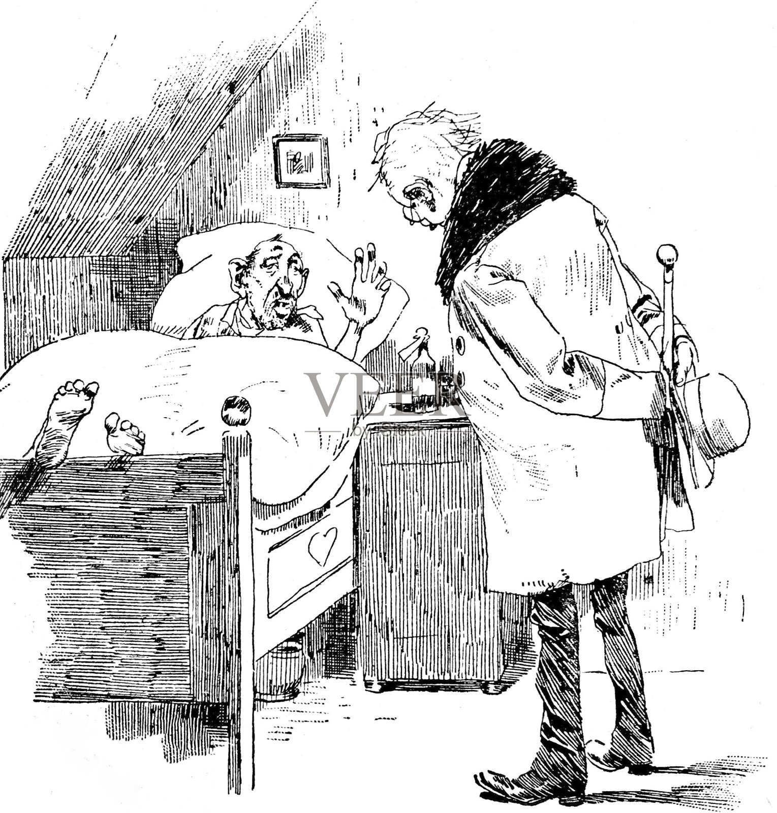 医生和躺在床上的病人谈话插画图片素材