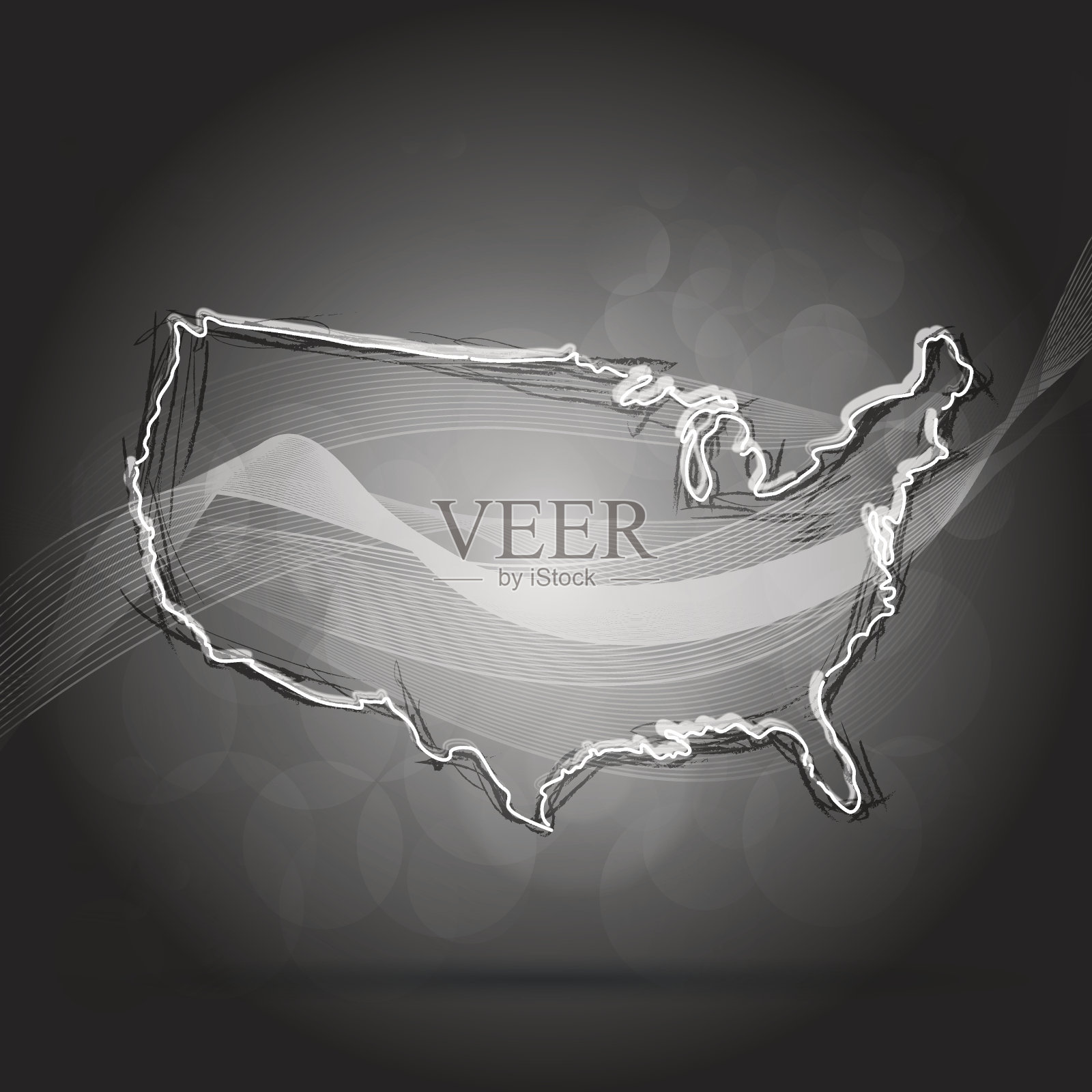 美国空间地图在黑暗的背景插画图片素材