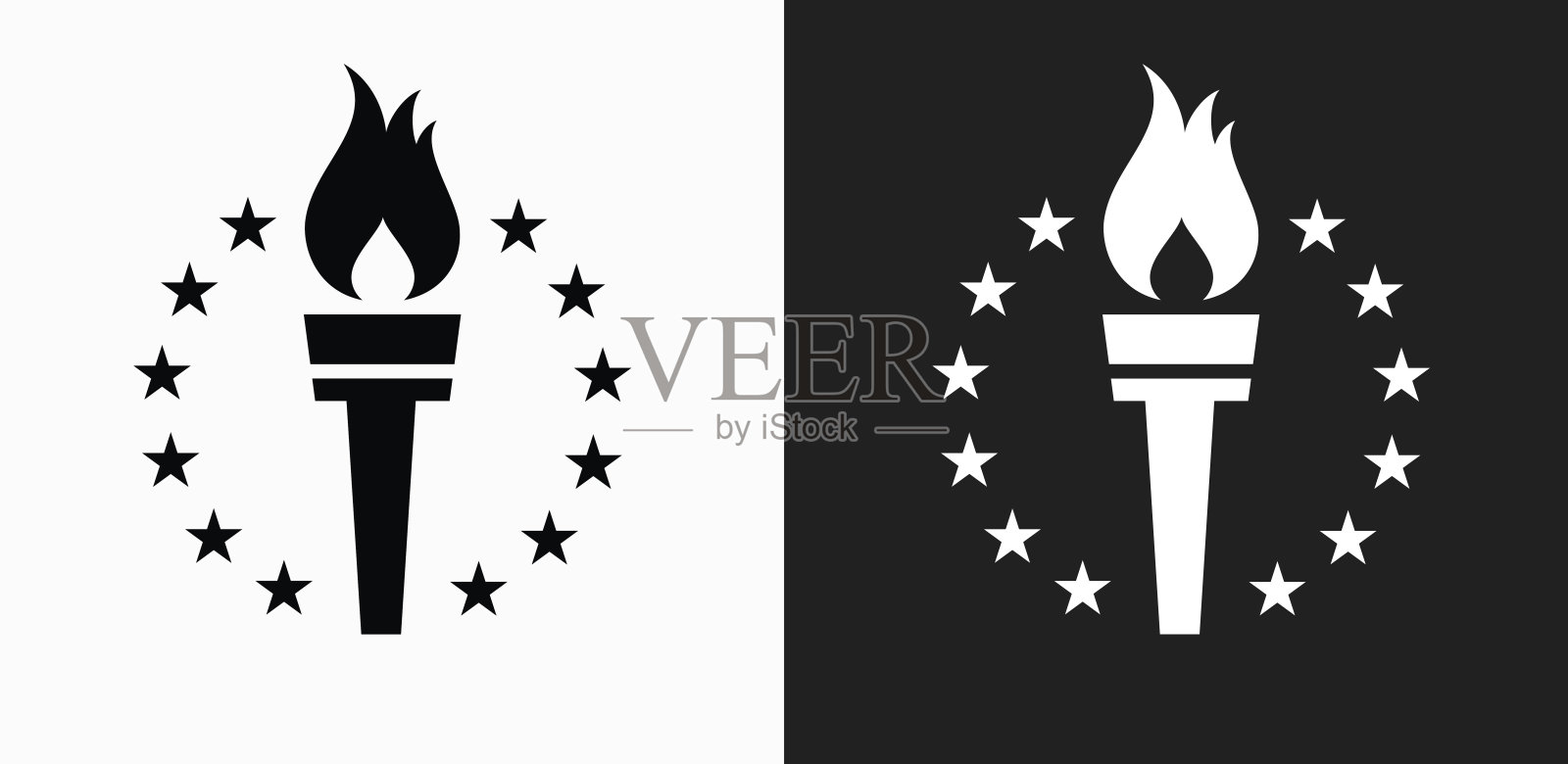 体育火炬图标上的黑色和白色矢量背景插画图片素材