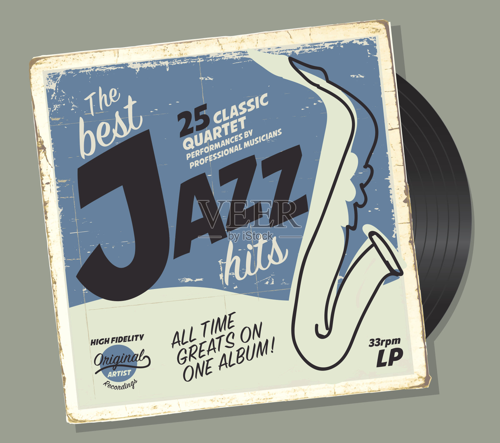 爵士汇编复古唱片套设计模板插画图片素材