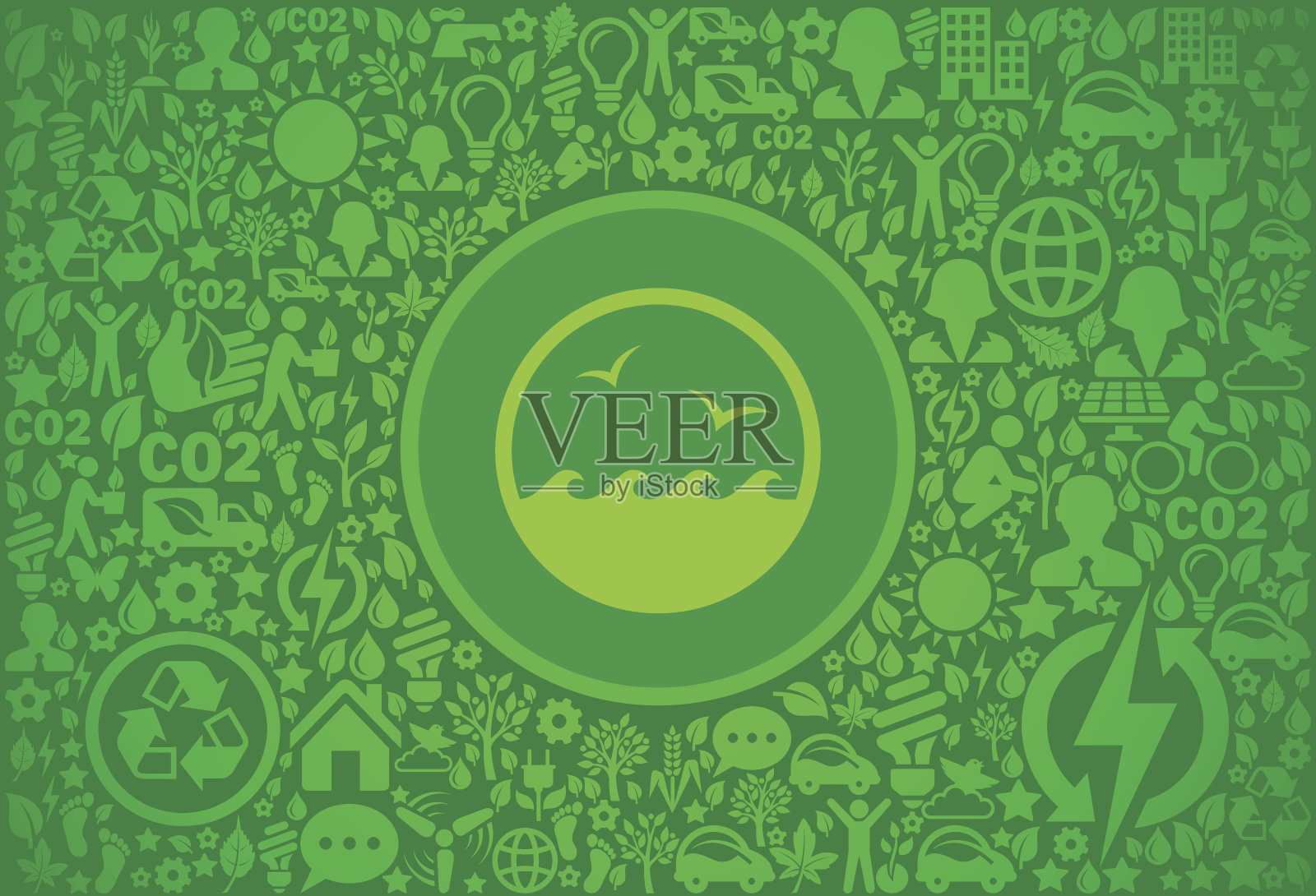 波浪和鸟类环境绿色矢量图标模式插画图片素材