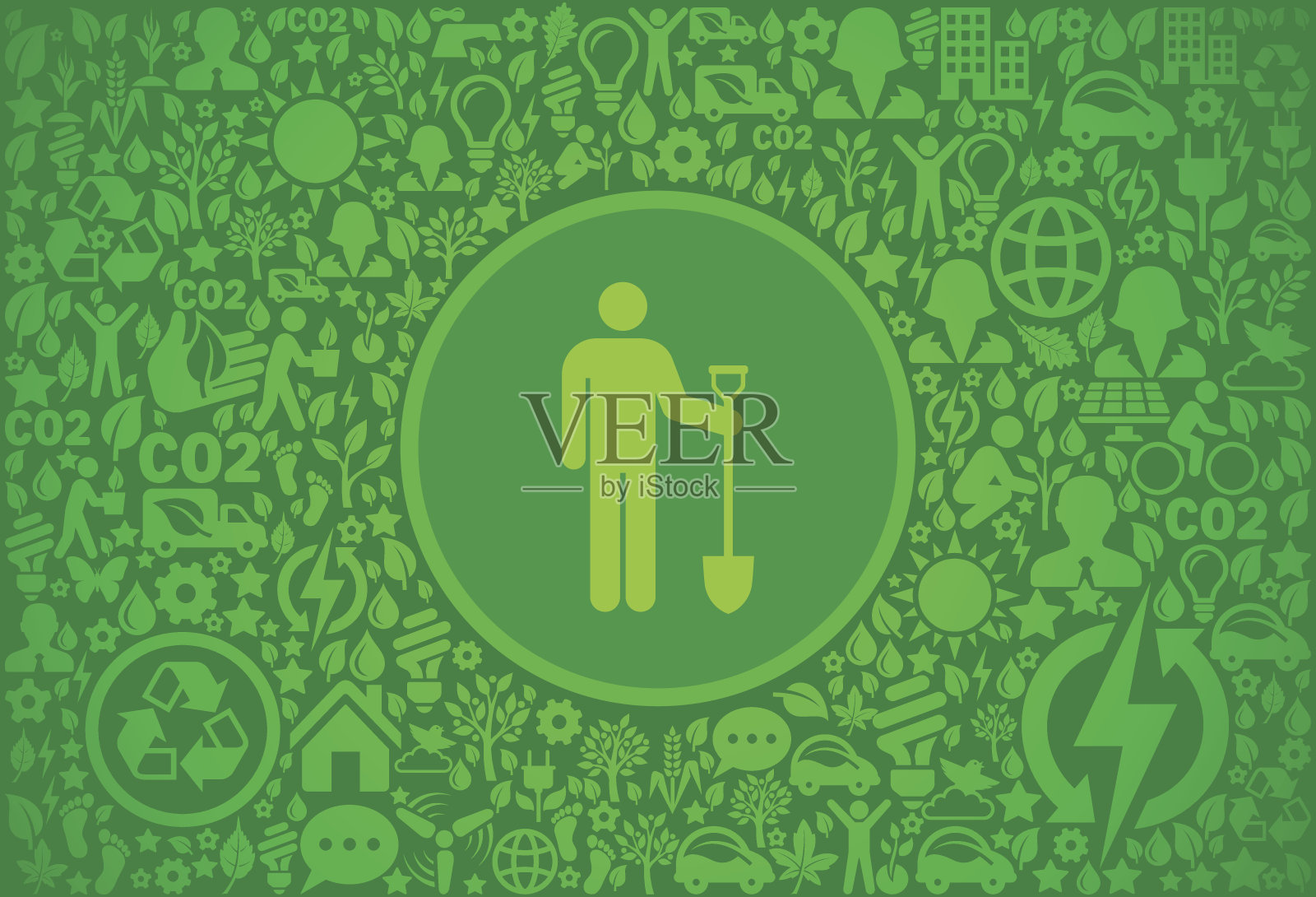 工人和铲环境绿色矢量图标模式插画图片素材