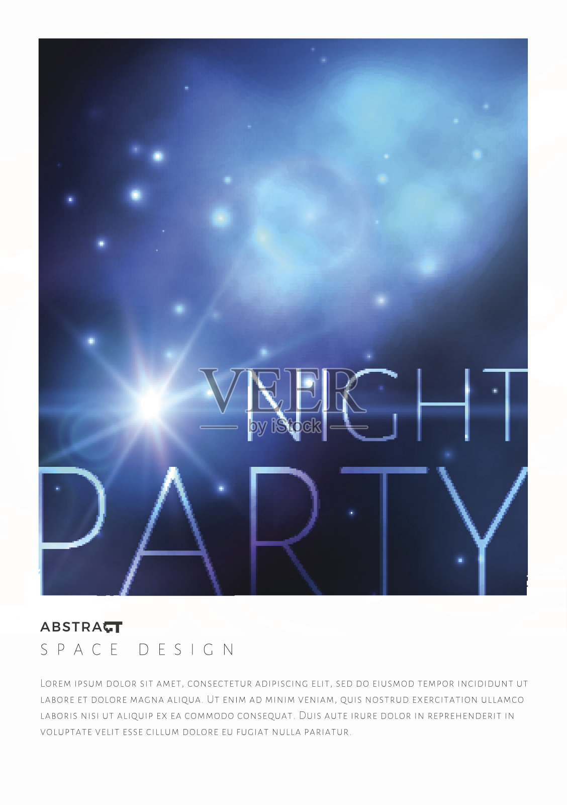 矢量太空派对设计与明亮的蓝色星云和白色的星星设计模板素材