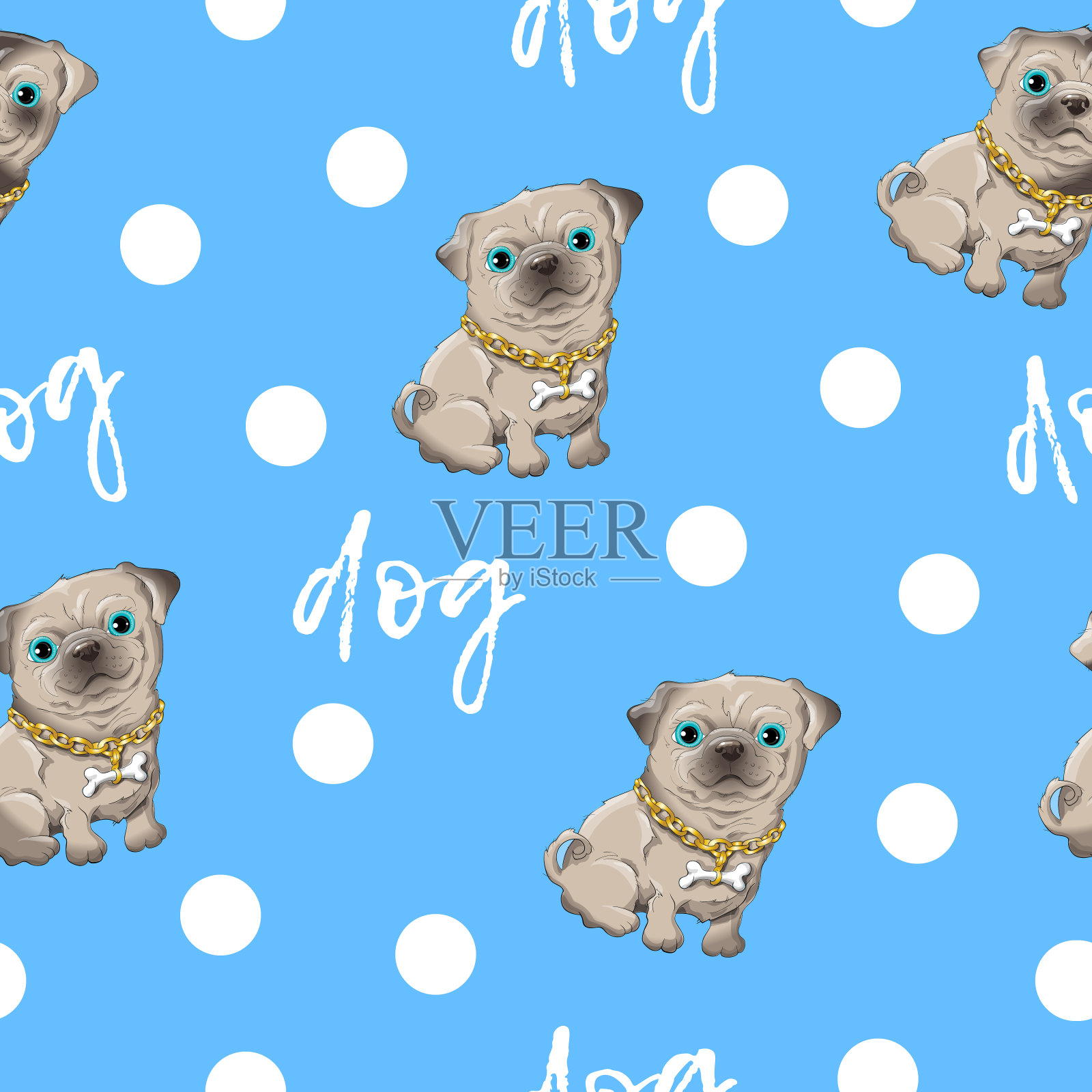 无缝图案的孩子可爱的狗。插画图片素材