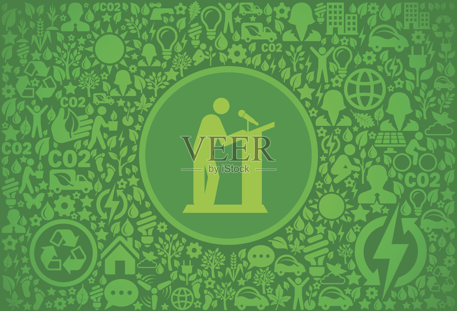 演讲者在讲台环境绿色矢量图标模式插画图片素材