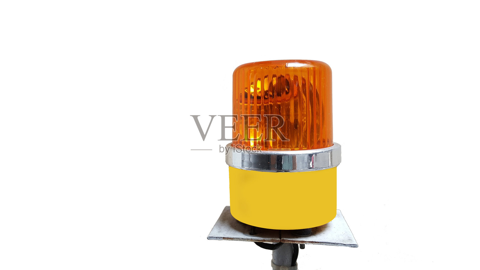 橙色旋转信标，白色反光背景。照片摄影图片