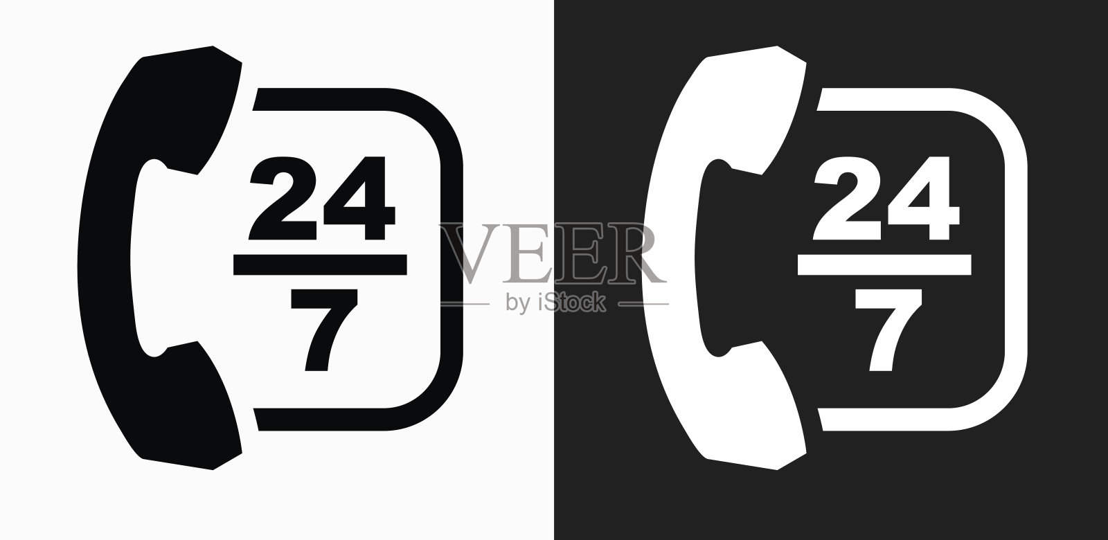 24/7客户服务图标上的黑色和白色矢量背景插画图片素材
