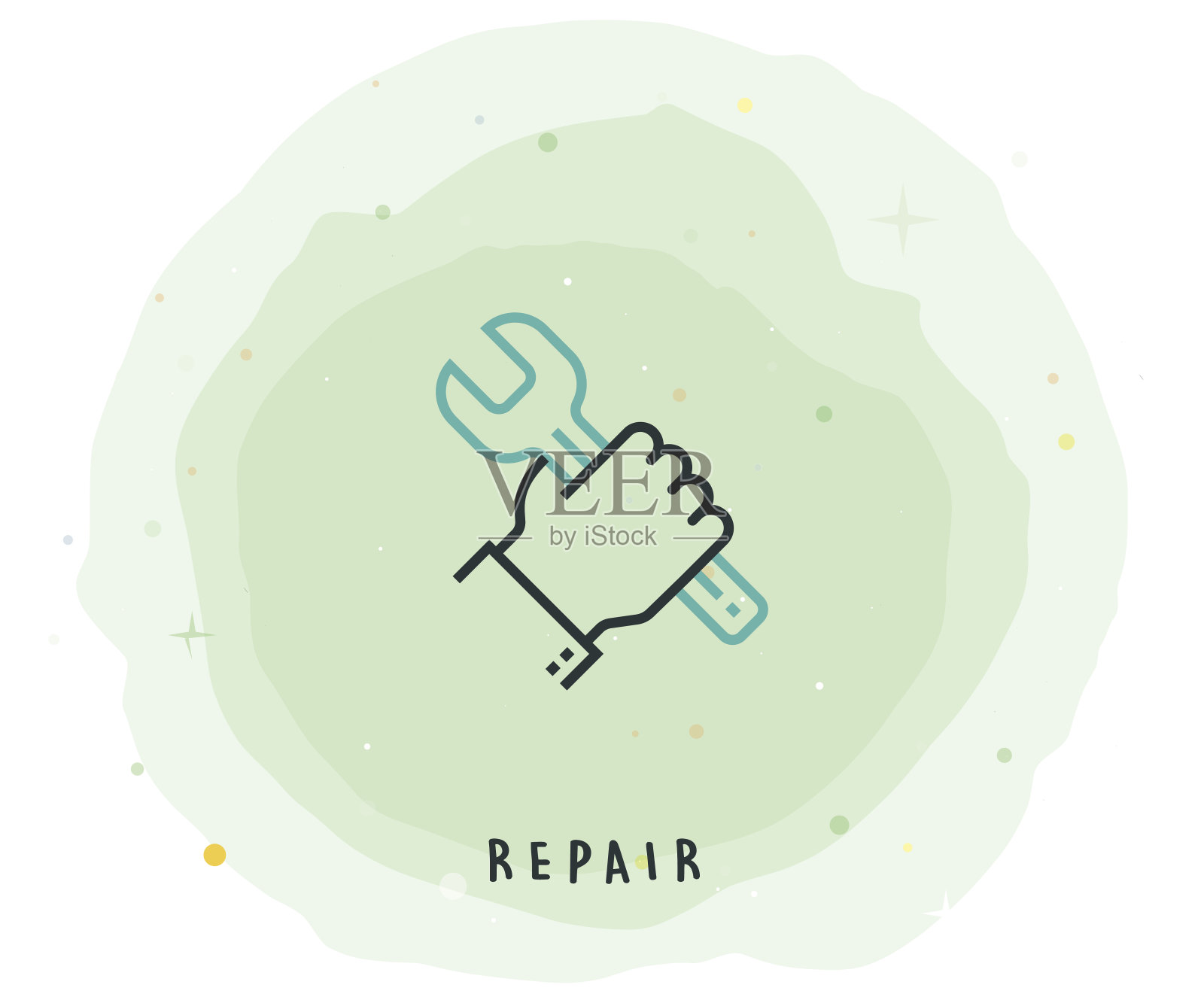 修复图标与水彩补丁插画图片素材