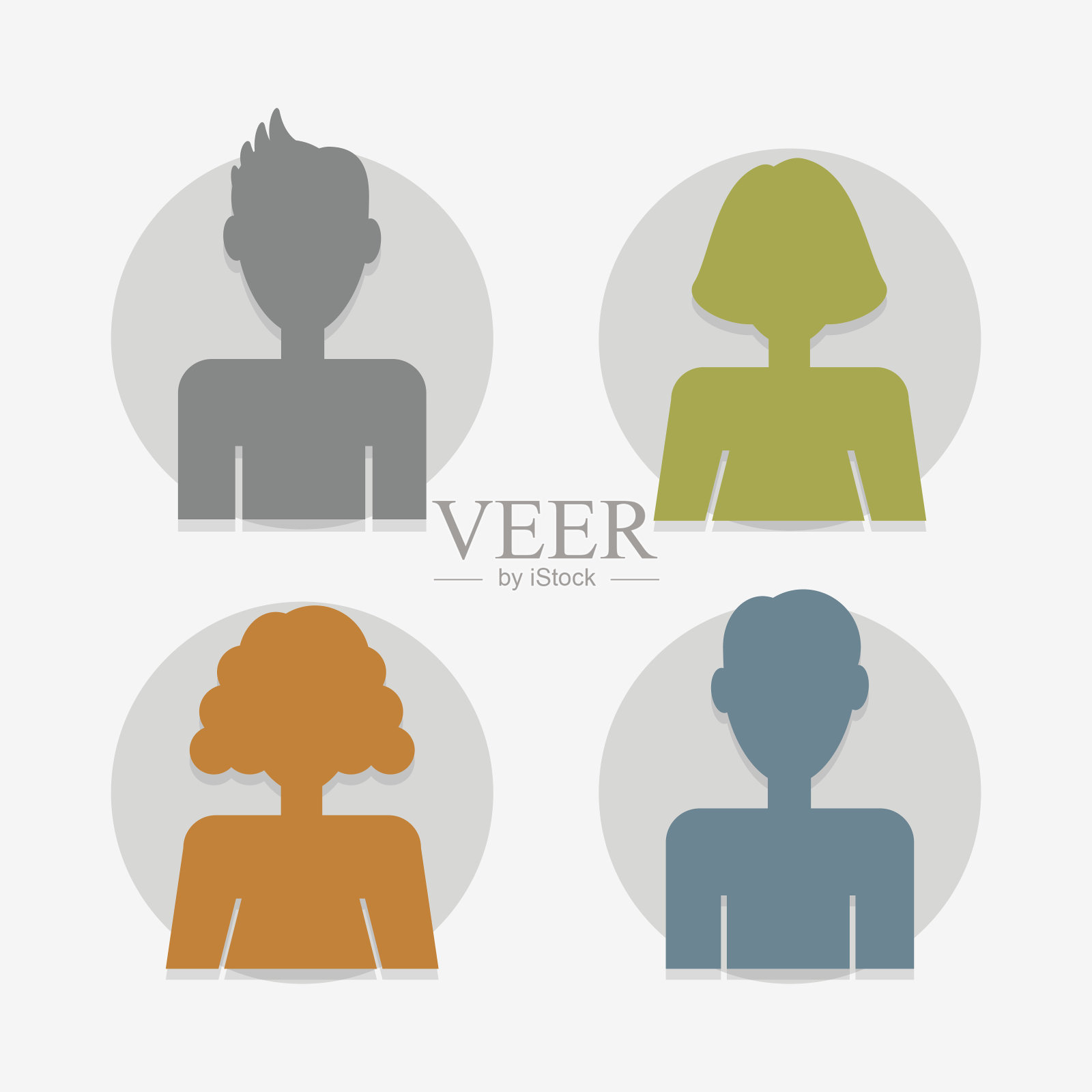 圆形彩色剪影男性和女性头像设置在白色背景插画图片素材