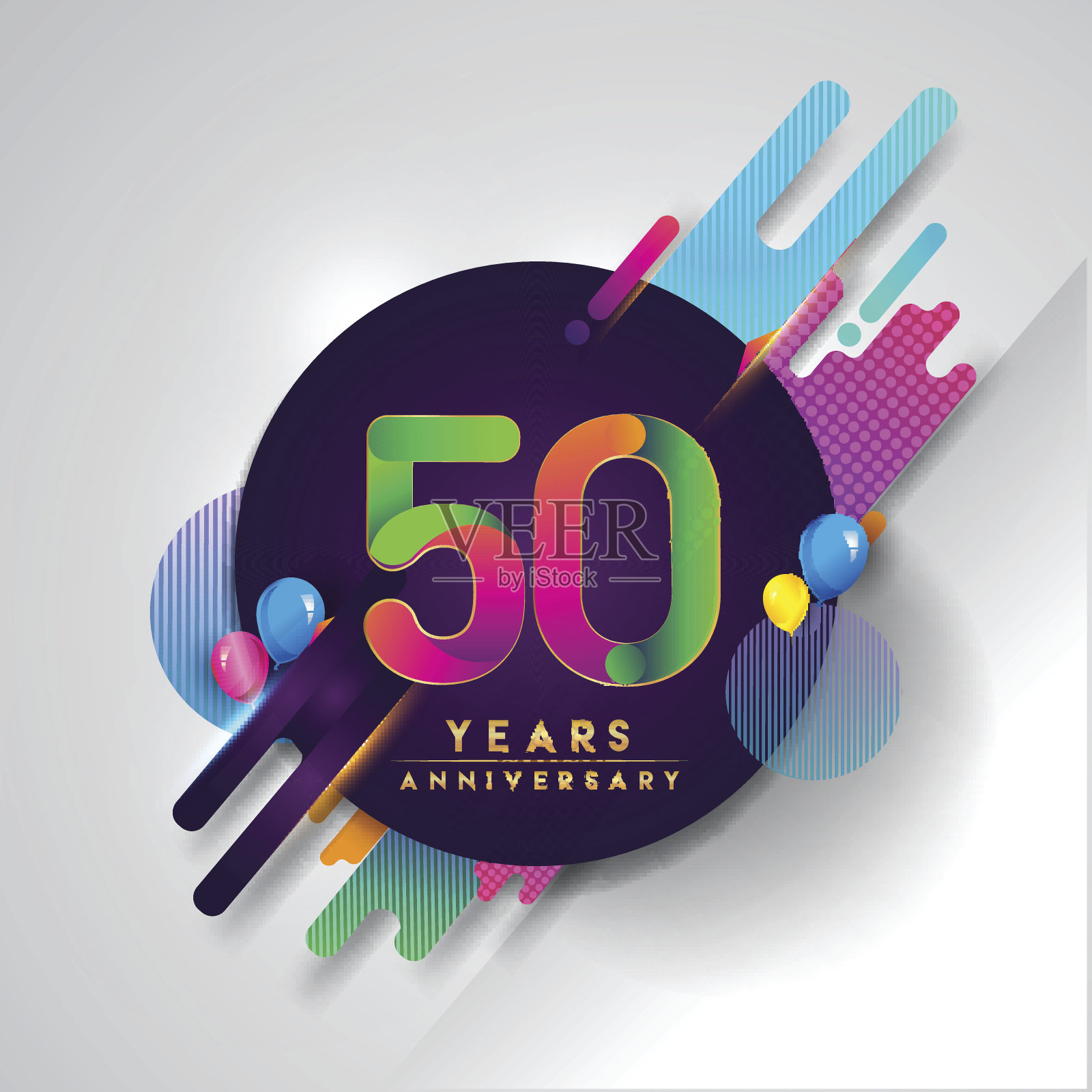 50周年纪念标志与彩色抽象背景插画图片素材