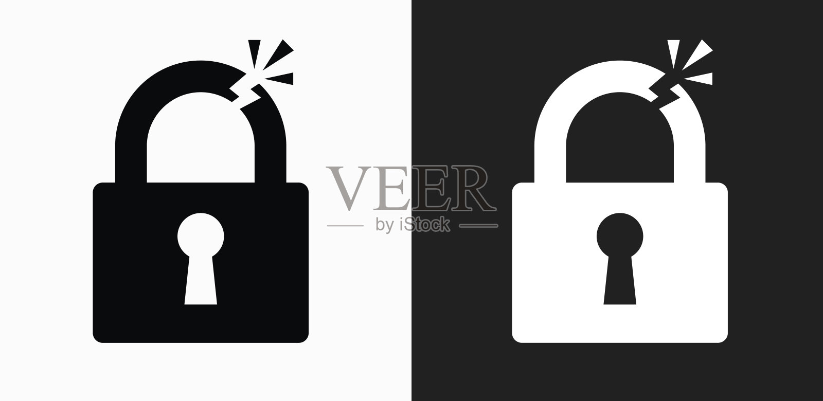 剪切锁定图标在黑色和白色矢量背景插画图片素材