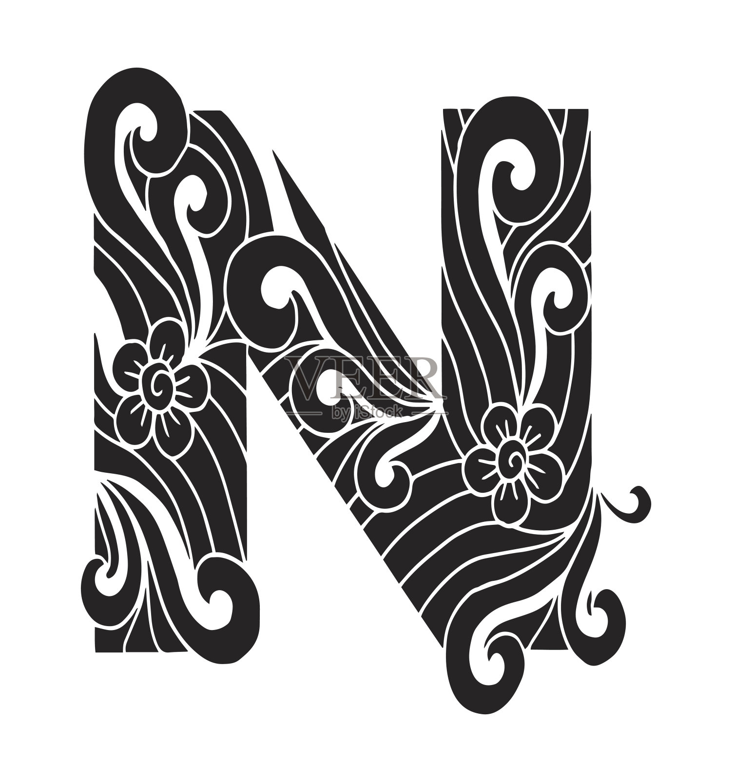 字母N表示着色。矢量装饰对象-插图计算机，服装，花边-纺织品，数字，标志设计元素图片