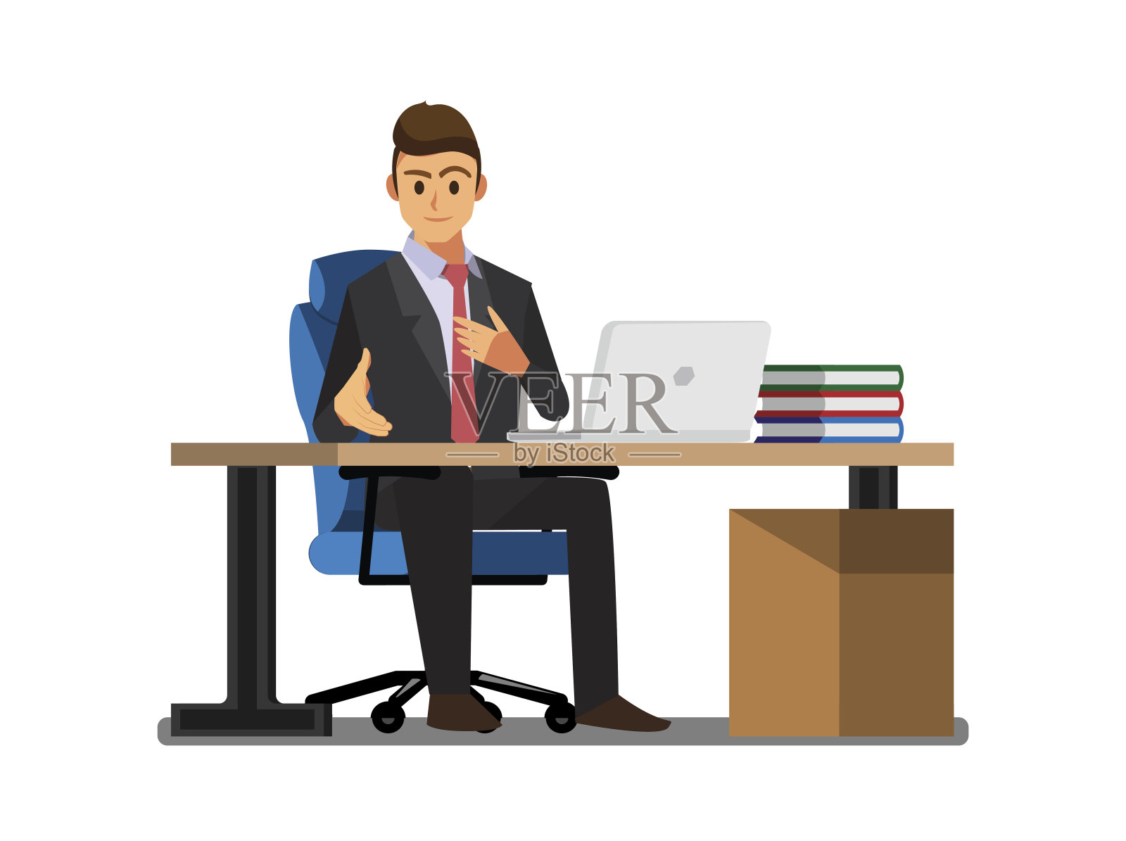 商务人员办公桌，矢量插图卡通人物插画图片素材