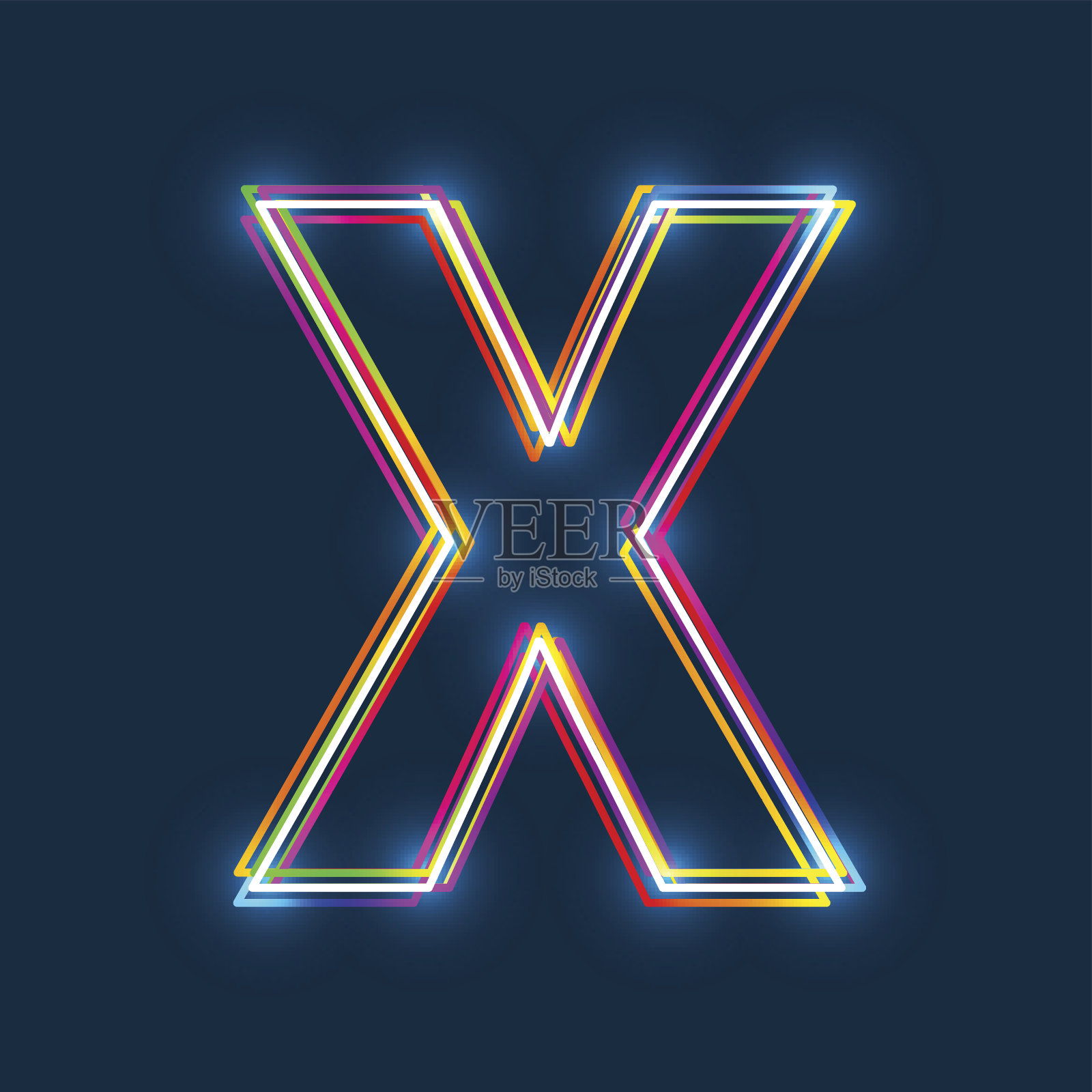 字母X -矢量多色轮廓字体发光效果孤立在蓝色背景。设计元素图片