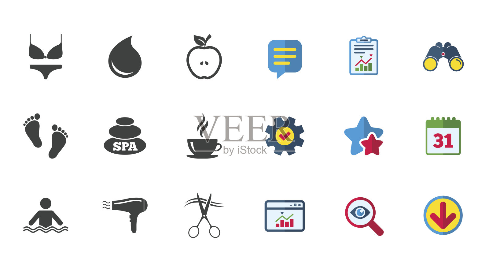 水疗、美容图标。游泳池的迹象。图标素材