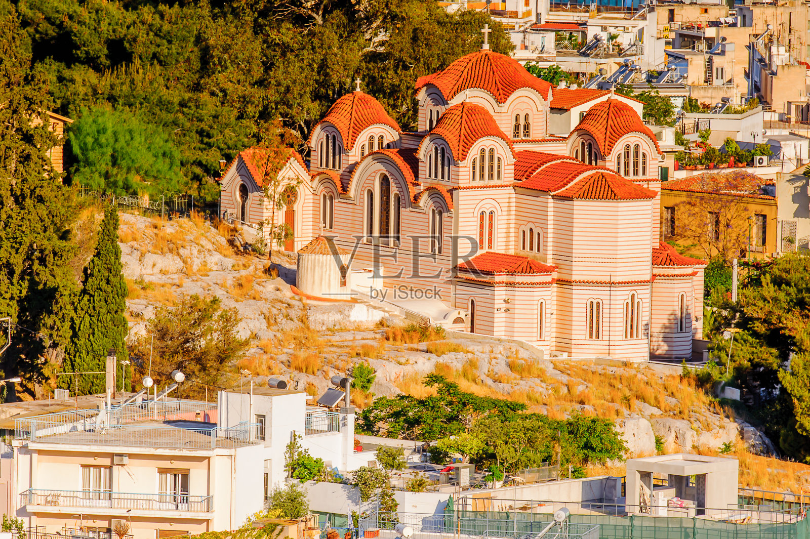 雅典教堂，希腊的首都。照片摄影图片