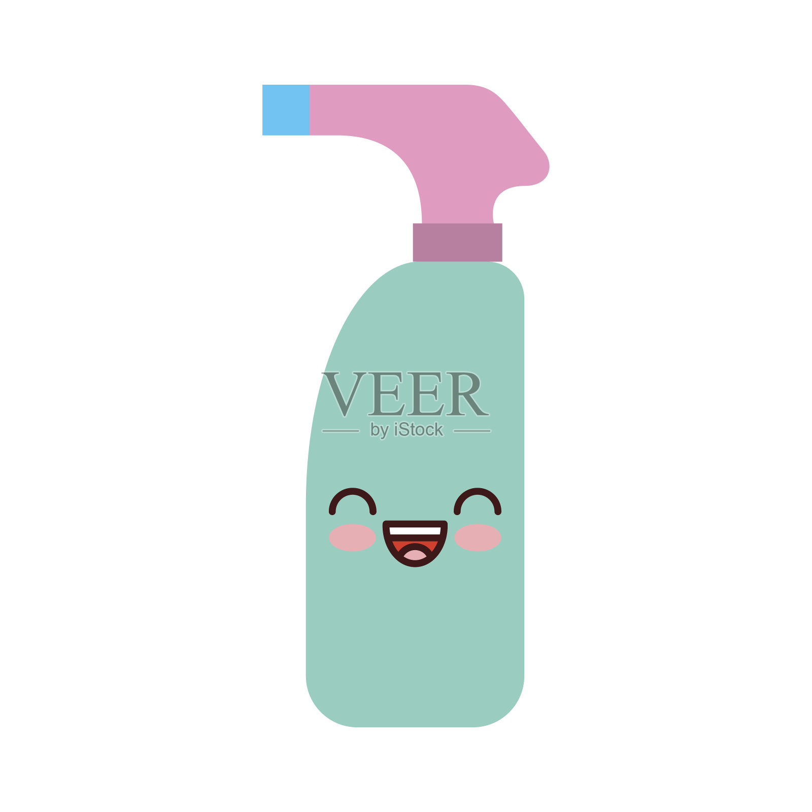 瓶子与洒水喷头卡哇伊性格插画图片素材