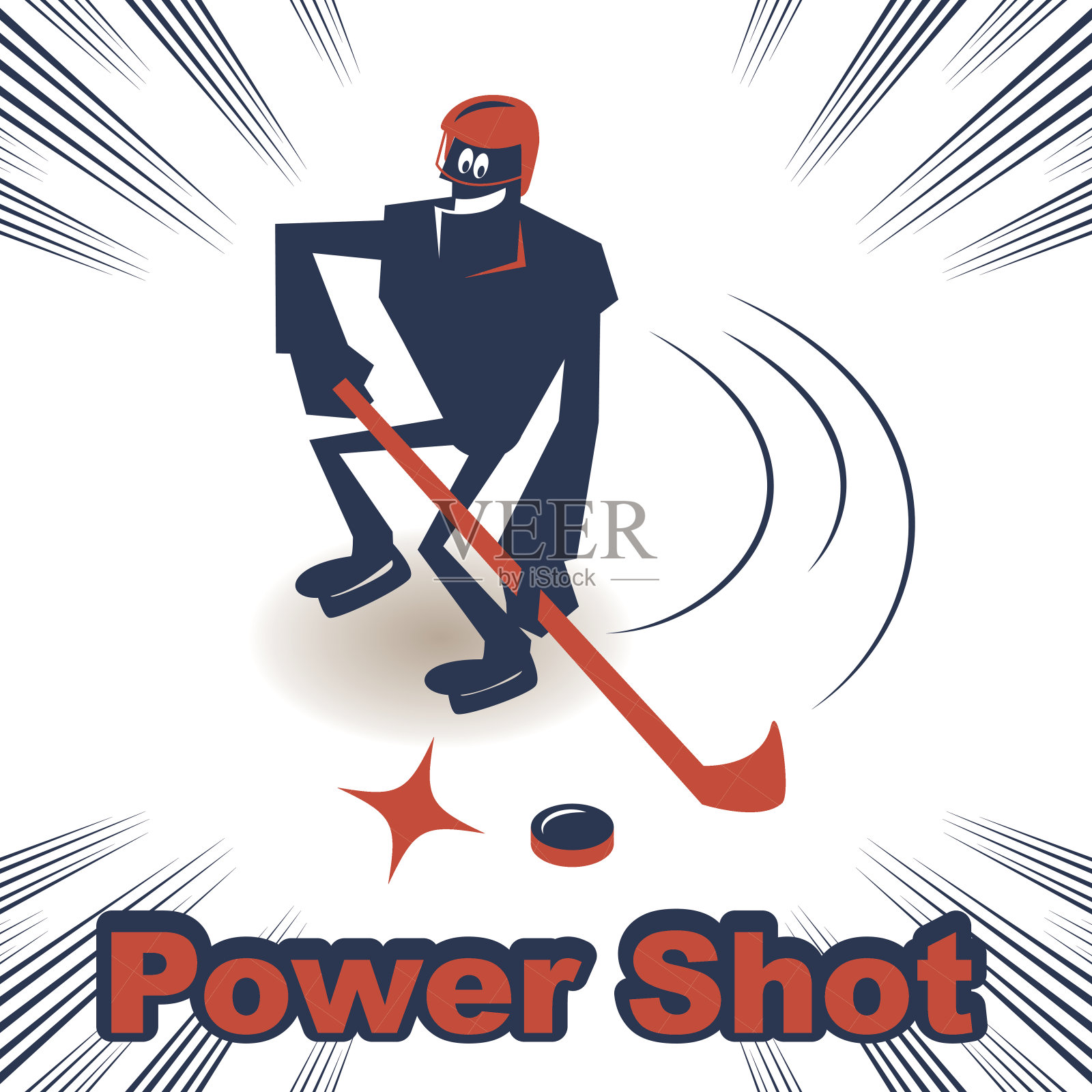 曲棍球运动员用力射击，插画图片素材