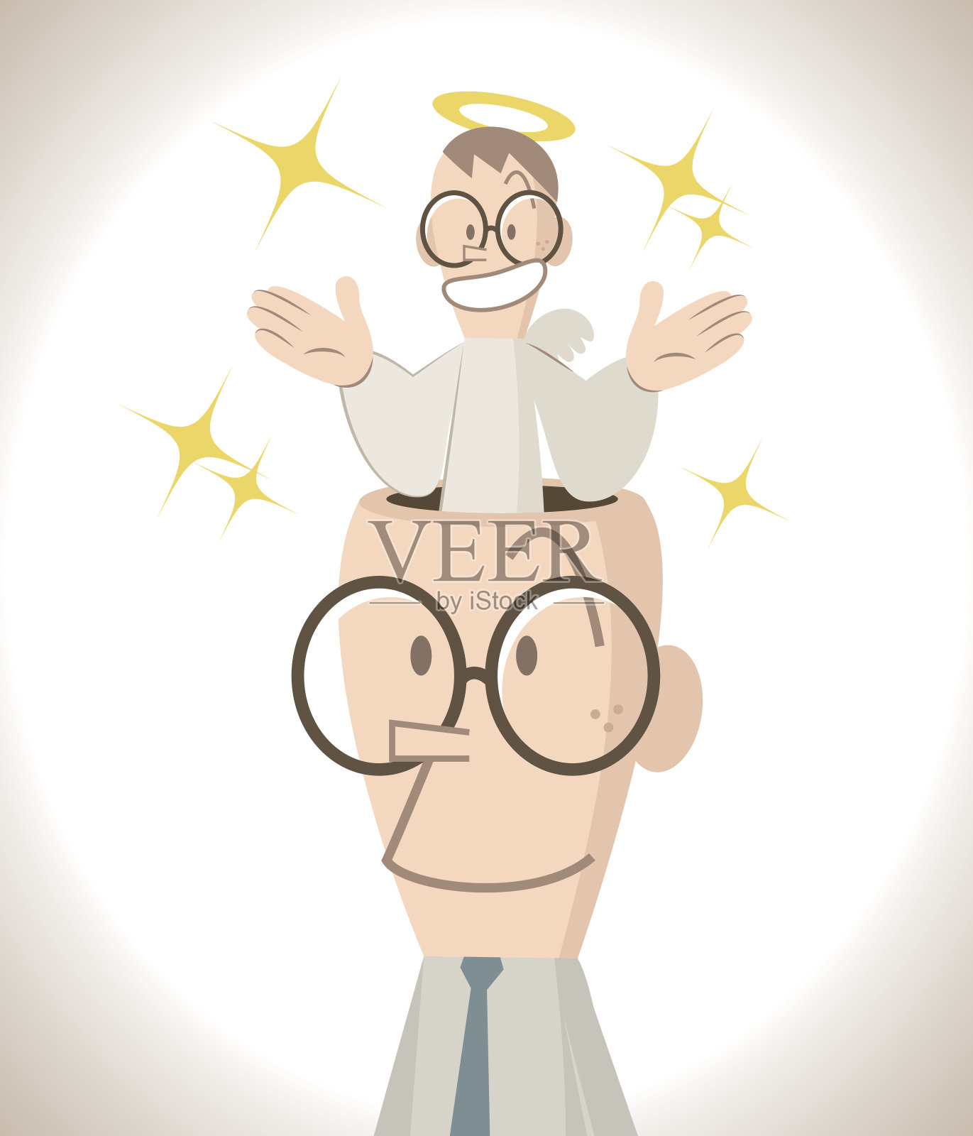 一个开朗的商人，一个微笑的小天使在说话，站在头上设计元素图片