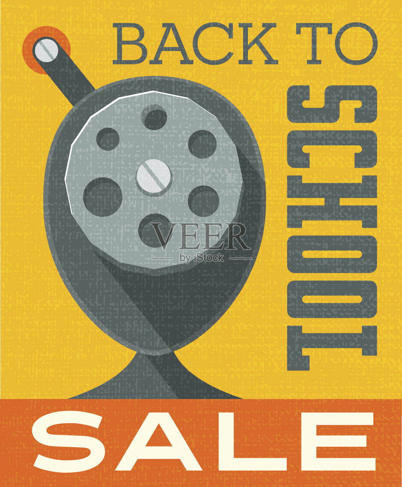 回到学校销售横幅海报设计与复古手工卷笔刀。简单的平面设计。设计元素图片