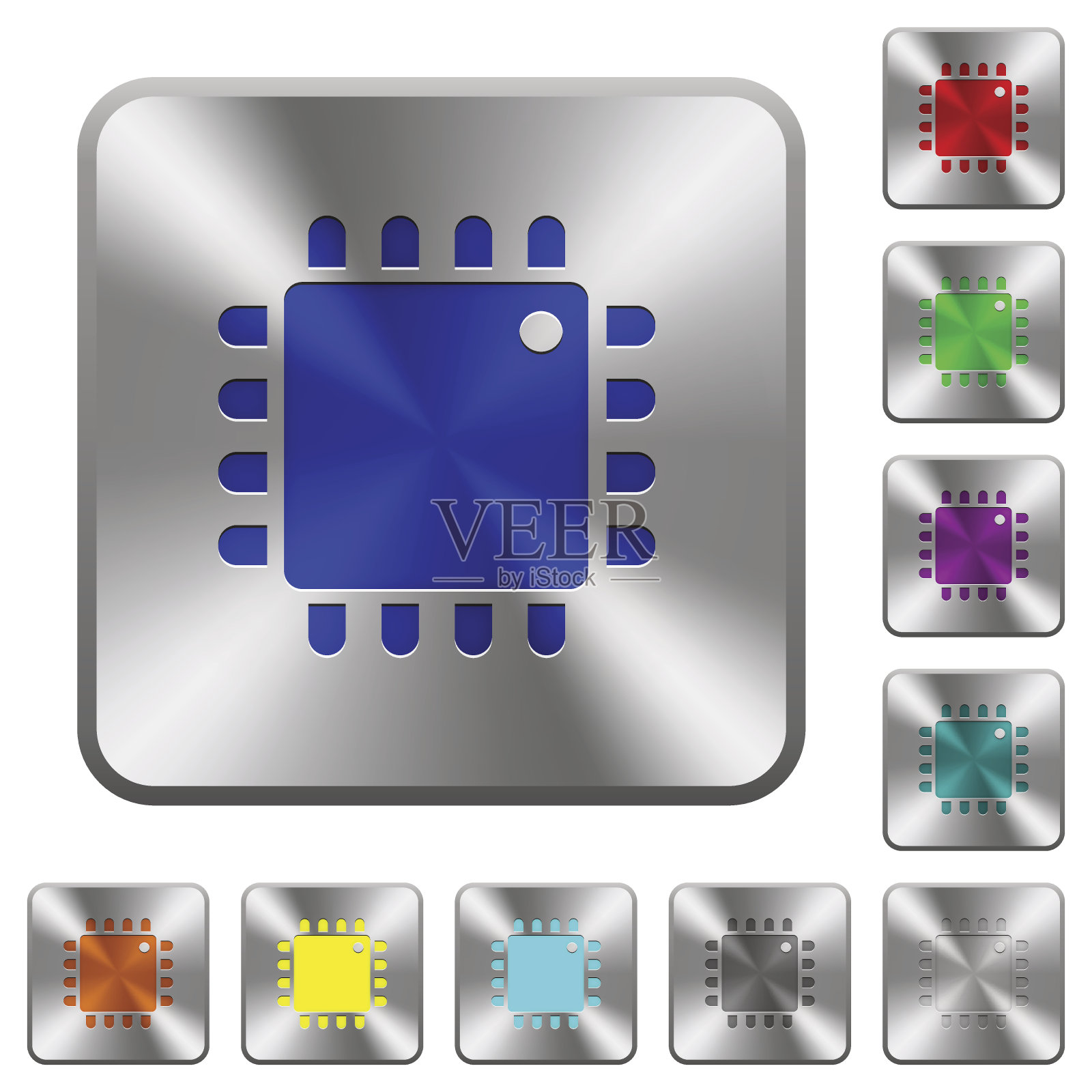 计算机处理器圆角方钢按钮图标素材