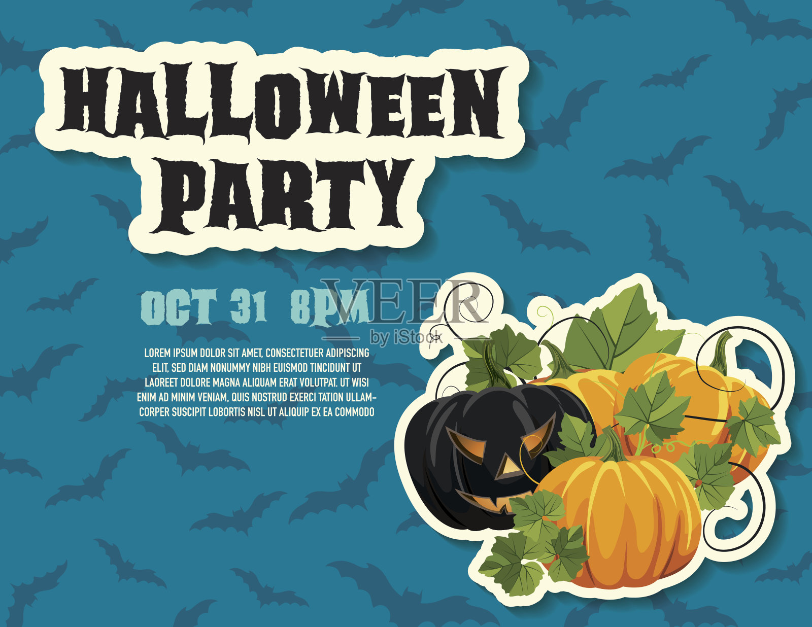 蓝色万圣节派对设计模板素材