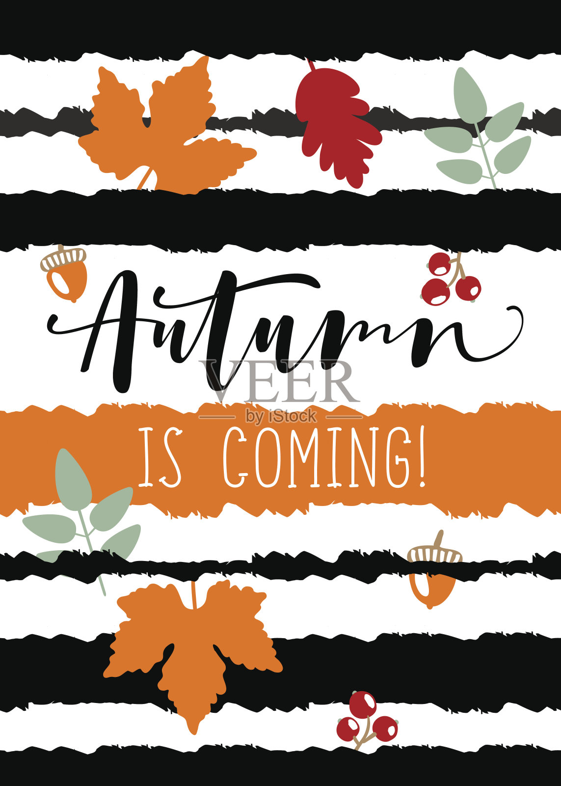 秋季传单模板与字母。明亮的秋天树叶。海报，卡片，标签，旗帜设计集。插画图片素材