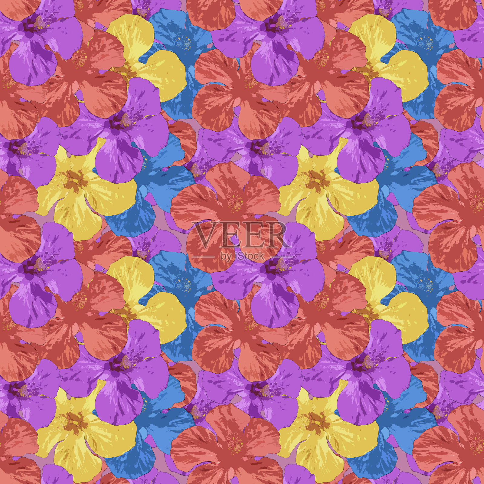 木槿。花型纹理无缝。花背景，照片拼贴插画图片素材