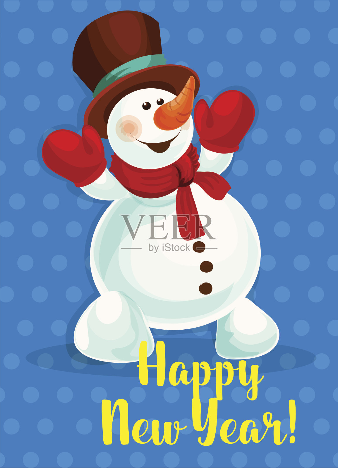 新年快乐矢量问候海报。雪人设计元素图片