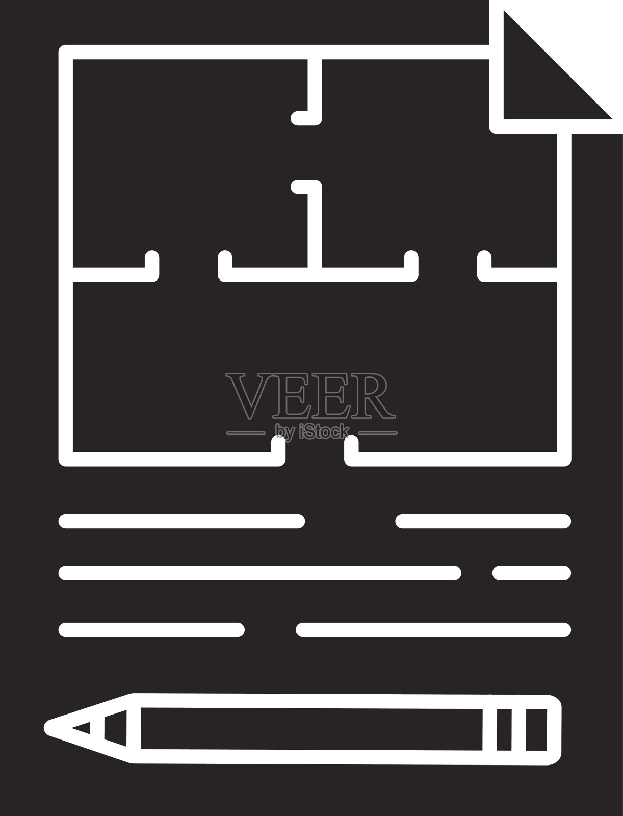 平面图，平面蓝图和铅笔图标插画图片素材
