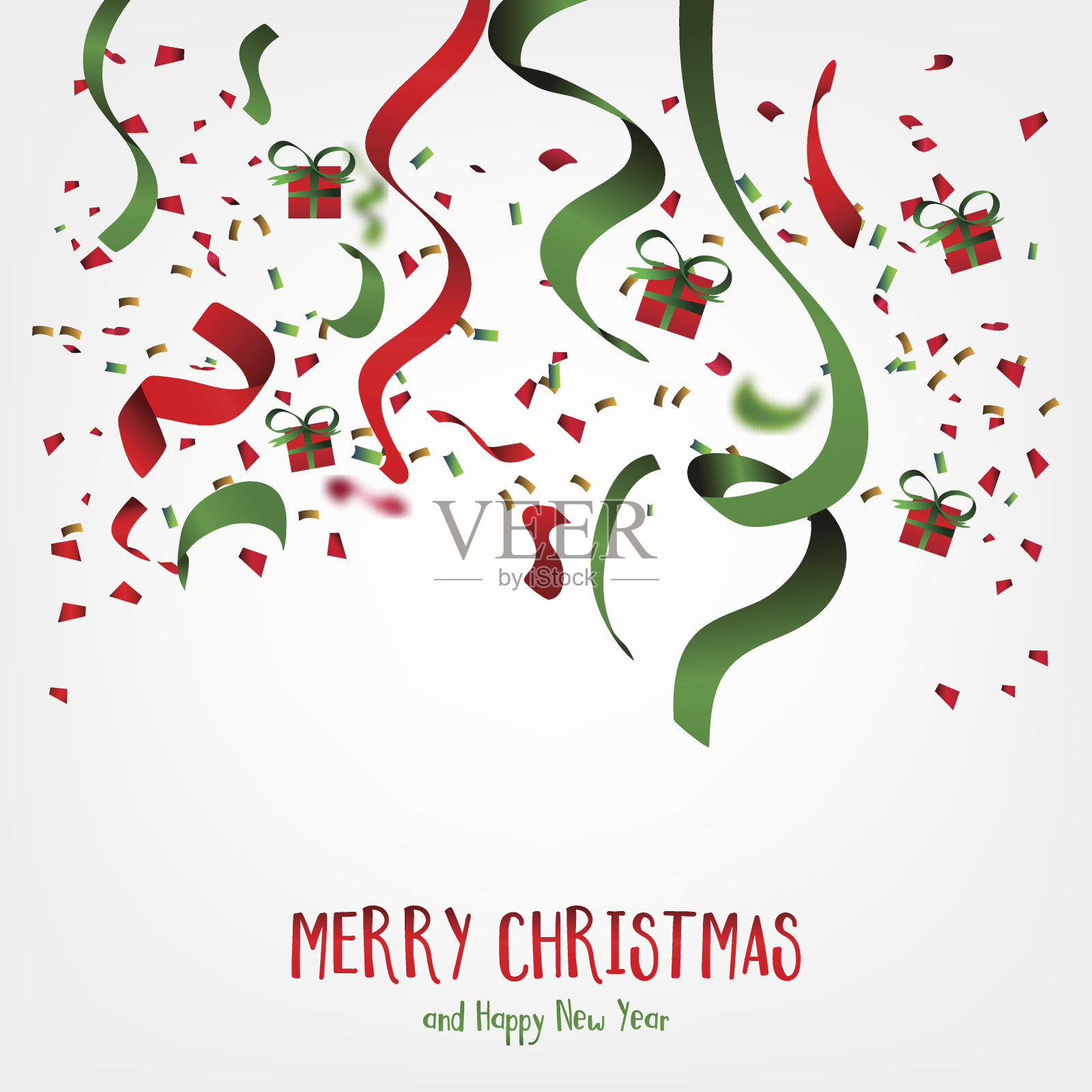 庆祝背景与五彩纸屑和派对丝带。圣诞快乐。矢量插图。设计模板素材