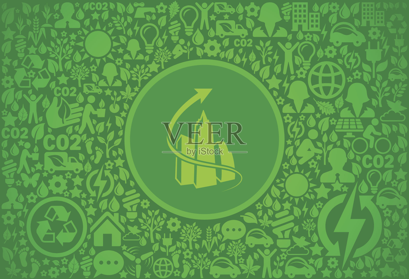 箭头和设置的建筑环境绿色矢量图标模式插画图片素材