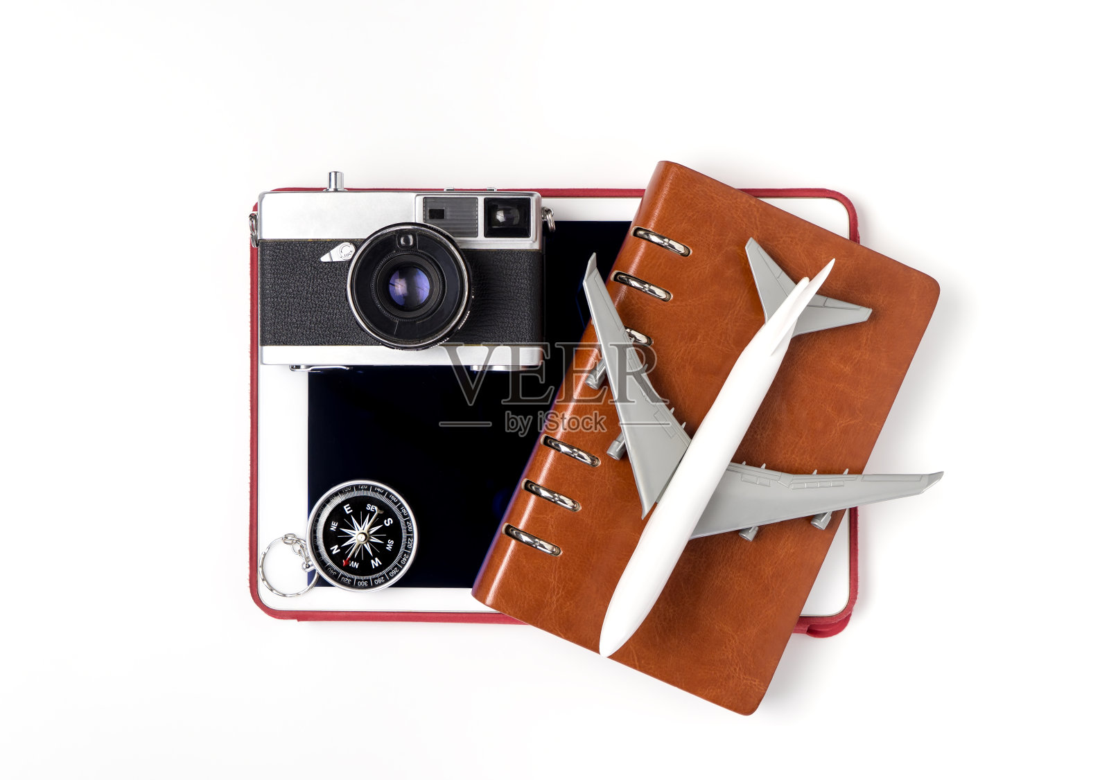 科技旅行物体隔离在白色背景上照片摄影图片